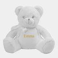 Hvid bamse med navn og data broderet på bamsen Customizer TeeInBlue Navn 54654654 42cm