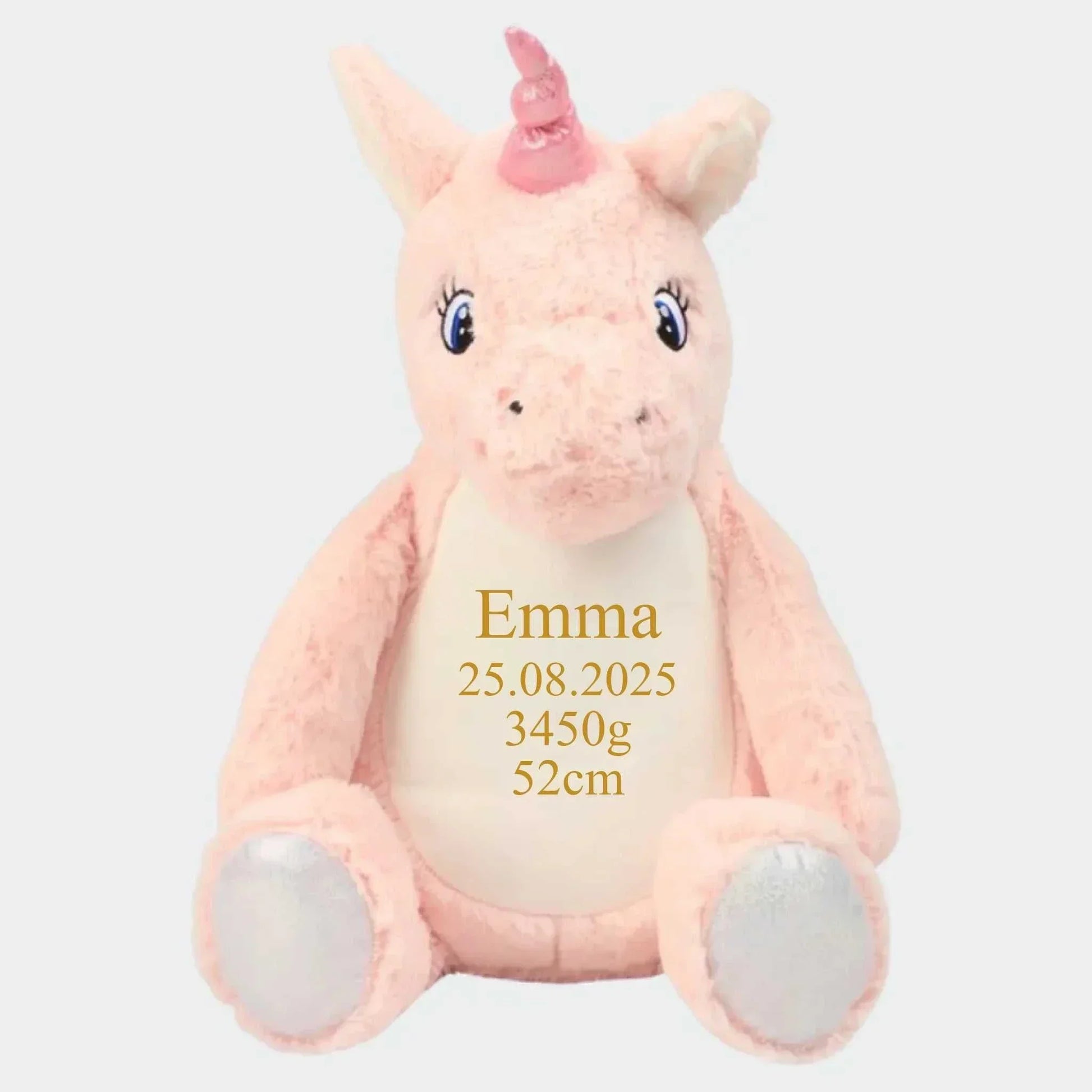 Enhjørning bamse med navn Customizer Min Egen Verden.dk Navn+Dato+Længde+Vægt 544 42cm