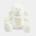 Engel bamse med navn og data broderet på bamsen Customizer TeeInBlue Navn+Dato+Længde+Vægt 544 42cm