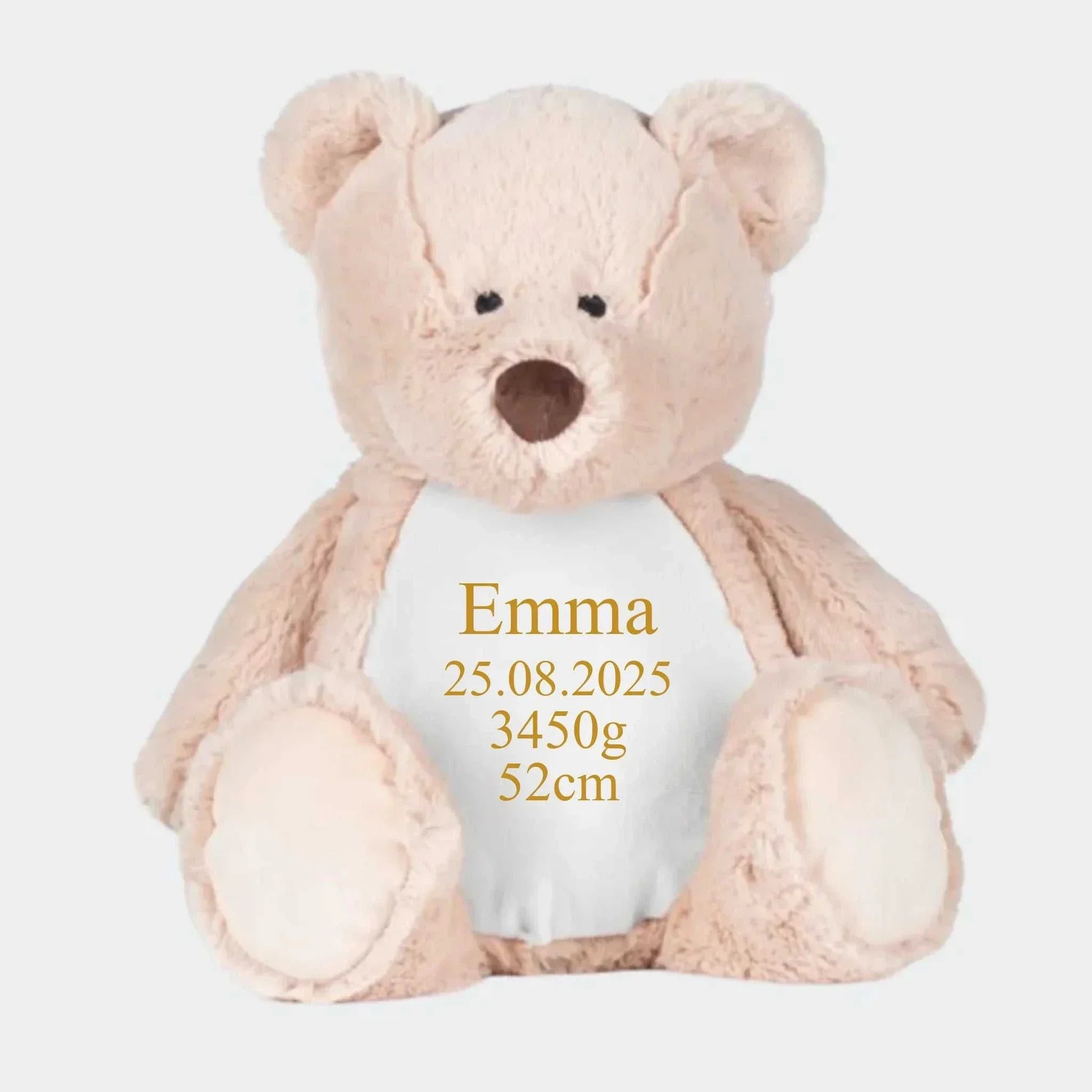 Classik bamse med navn og data broderet på bamsen Customizer TeeInBlue Navn+Dato+Længde+Vægt 544 42cm