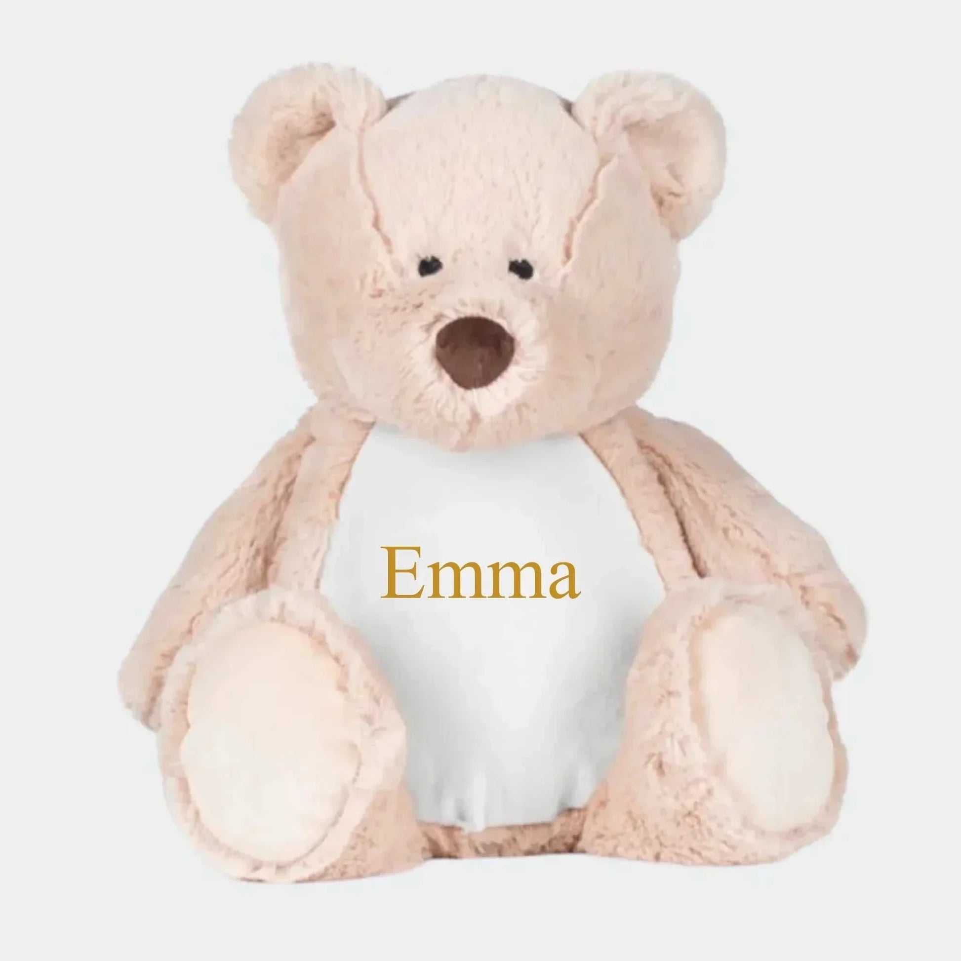 Classik bamse med navn og data broderet på bamsen Customizer TeeInBlue Navn 54654654 42cm