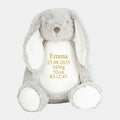 Grå kanin bamse Customizer Min Egen Verden.dk Navn+Dato+Længde+Vægt+Klokkeslet 544 42cm
