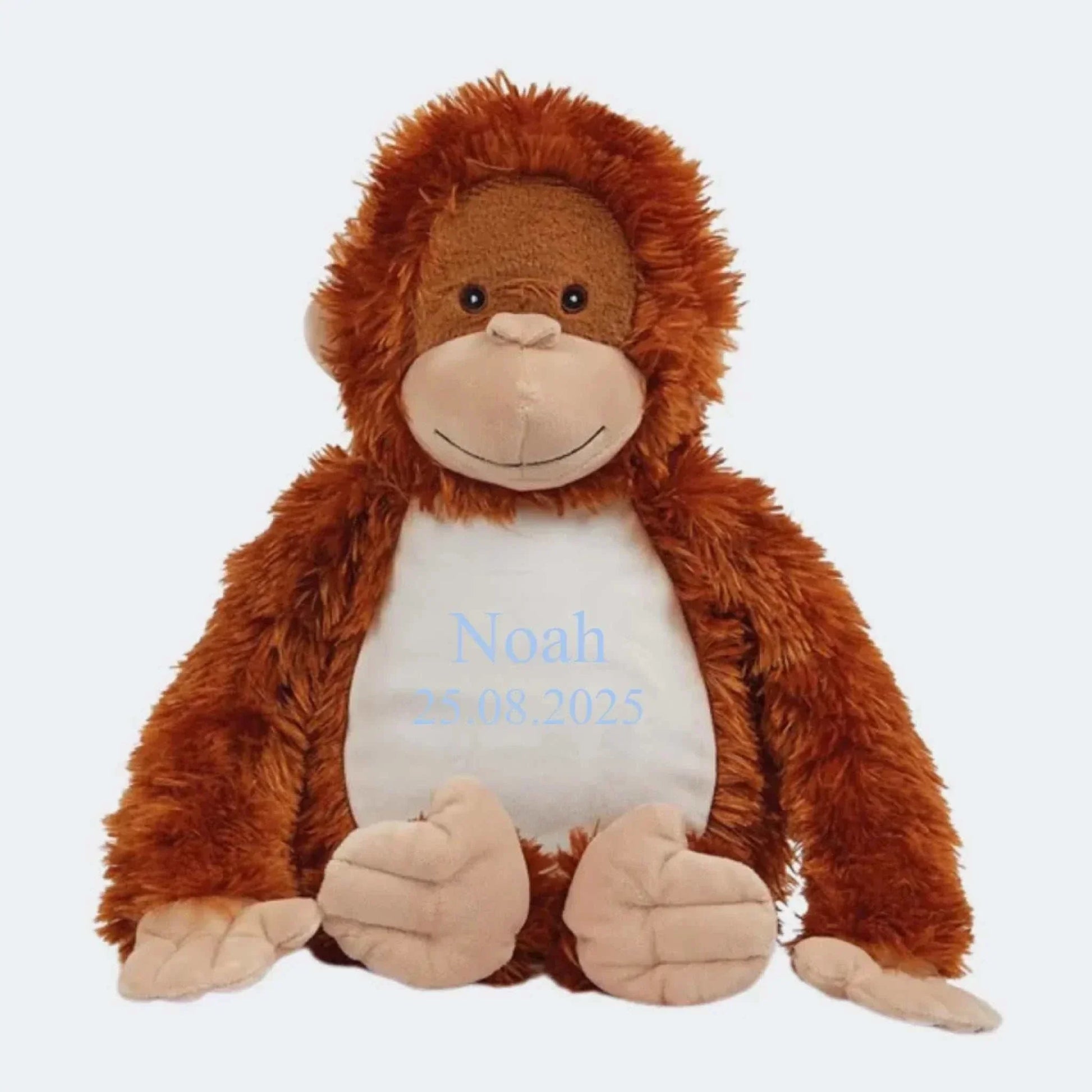 Personlig Orangutang Bamse med Broderi - Unik Gave til Baby og Børn Customizer TeeInBlue Navn+Dato 544 42cm