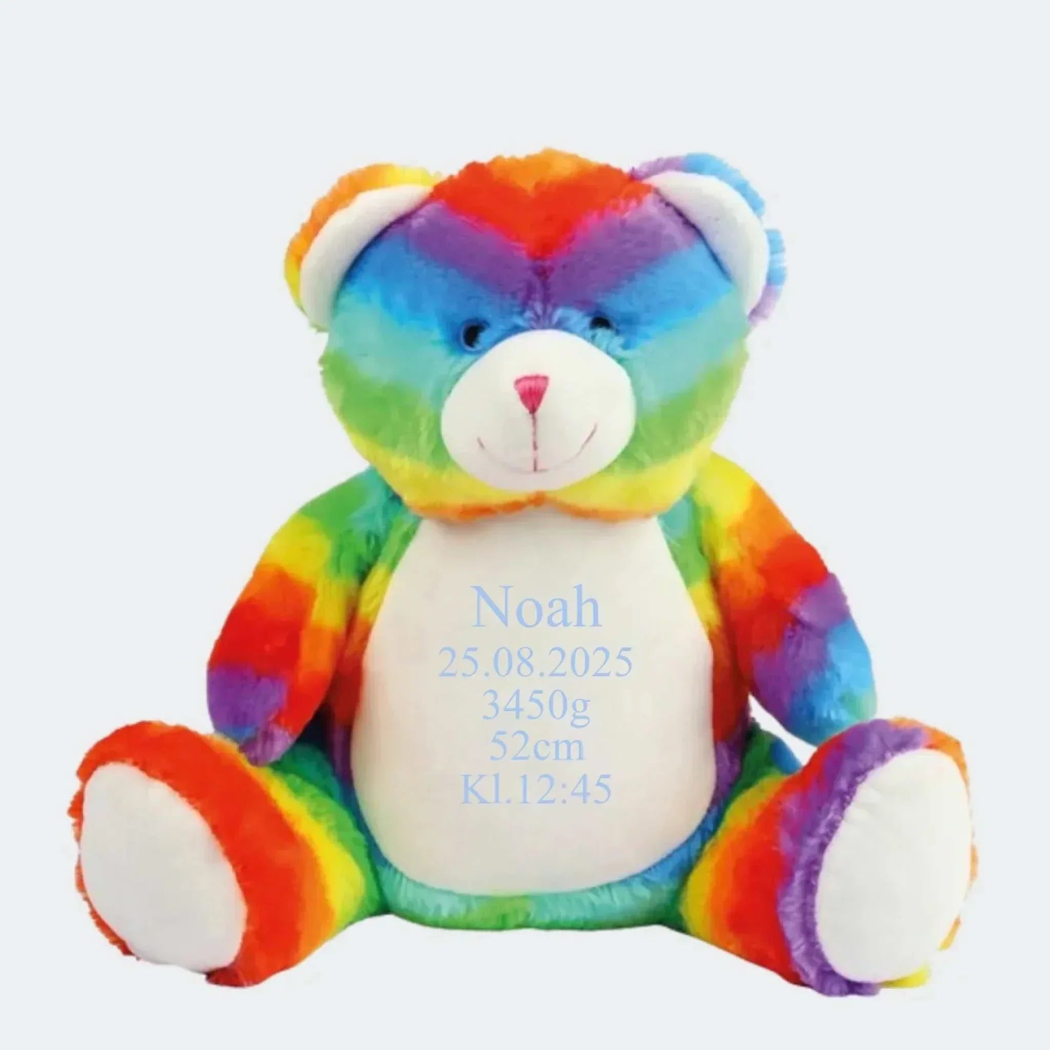 Multi bamse med broderet navn, dato, længde, vægt og klokkeslet, 42 cm