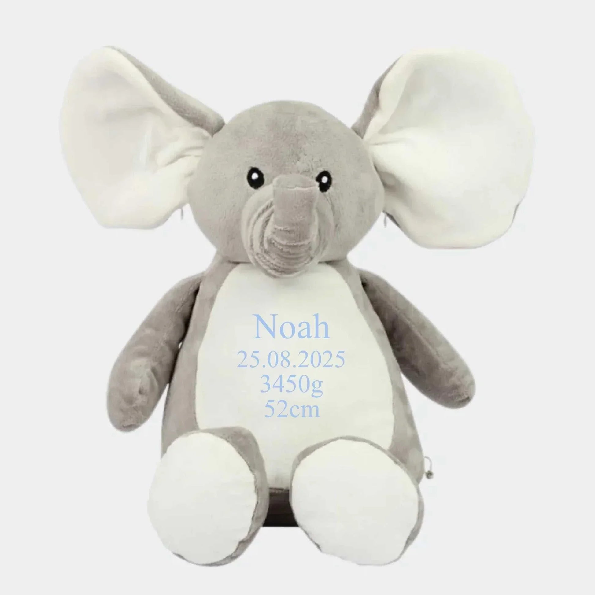 Personlig Elefantbamse med Broderi Customizer TeeInBlue Navn+Dato+Længde+Vægt 544 42cm