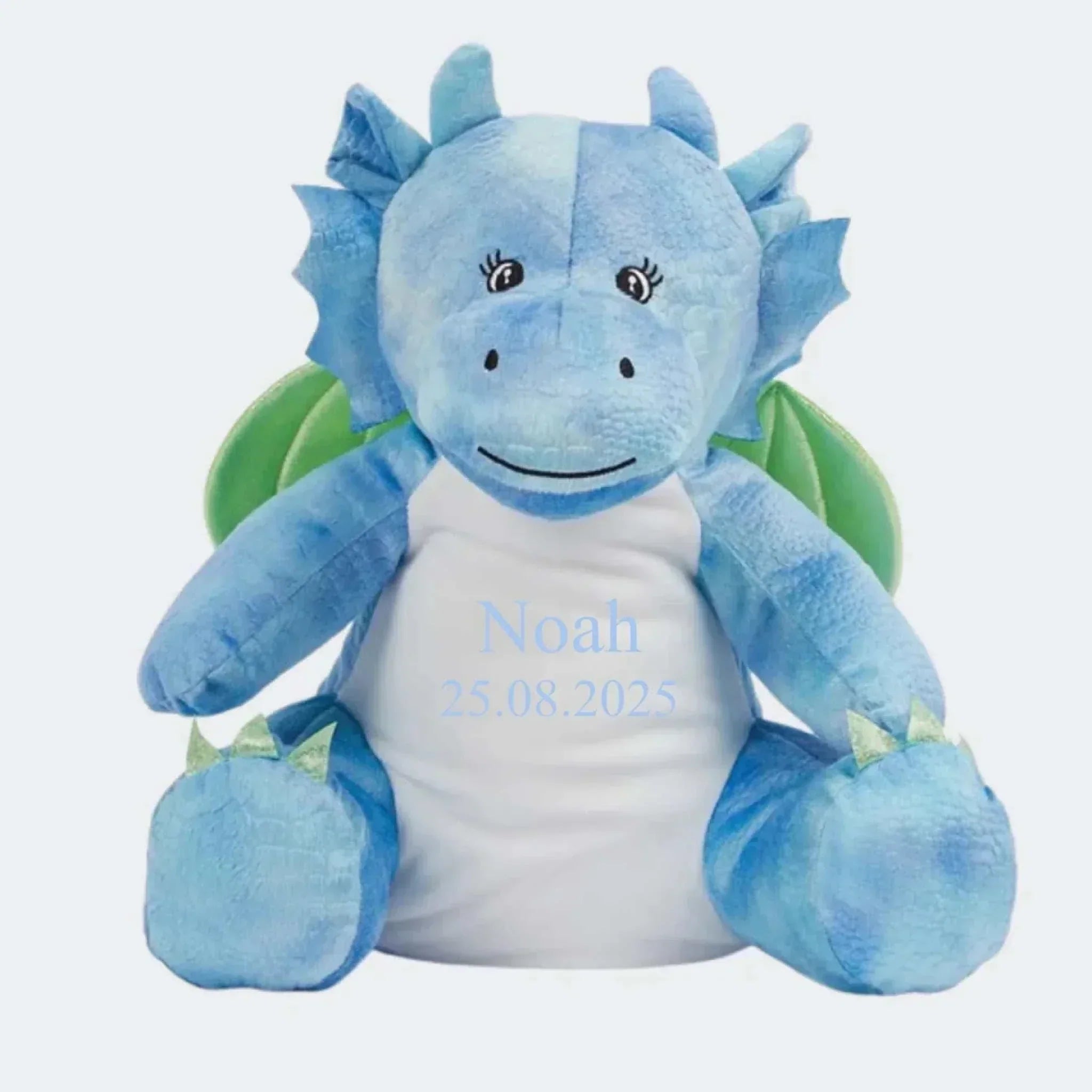 Drage bamse med broderet navn og dato, 42 cm