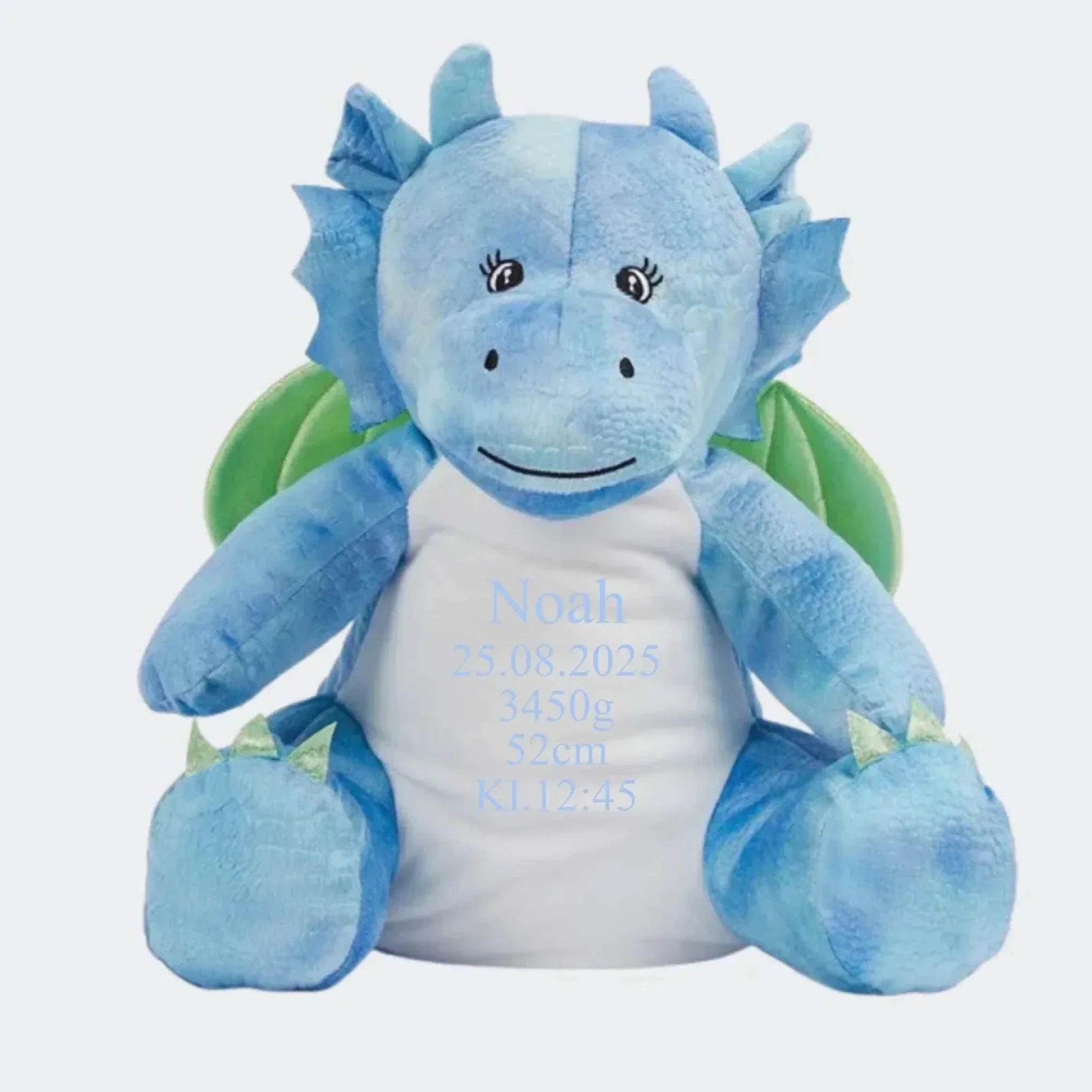 Drage bamse med broderet navn, dato, længde, vægt og klokkeslet, 42 cm