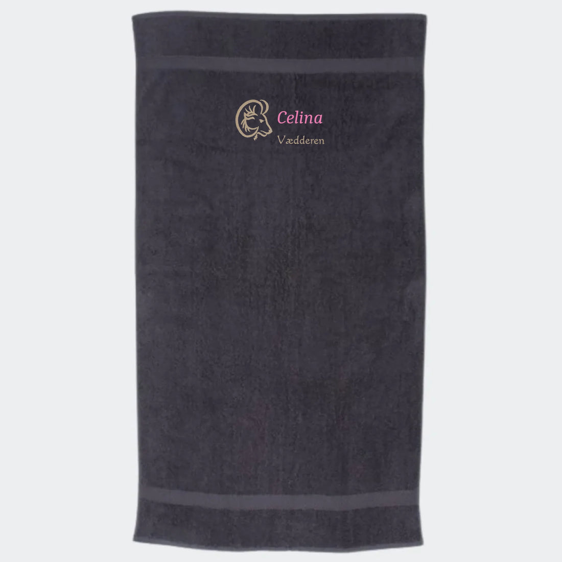 Håndklæde med stjernetegn og navn - Vædderen Customizer TeeInBlue Håndklæde med flere linjer Sort 50x90