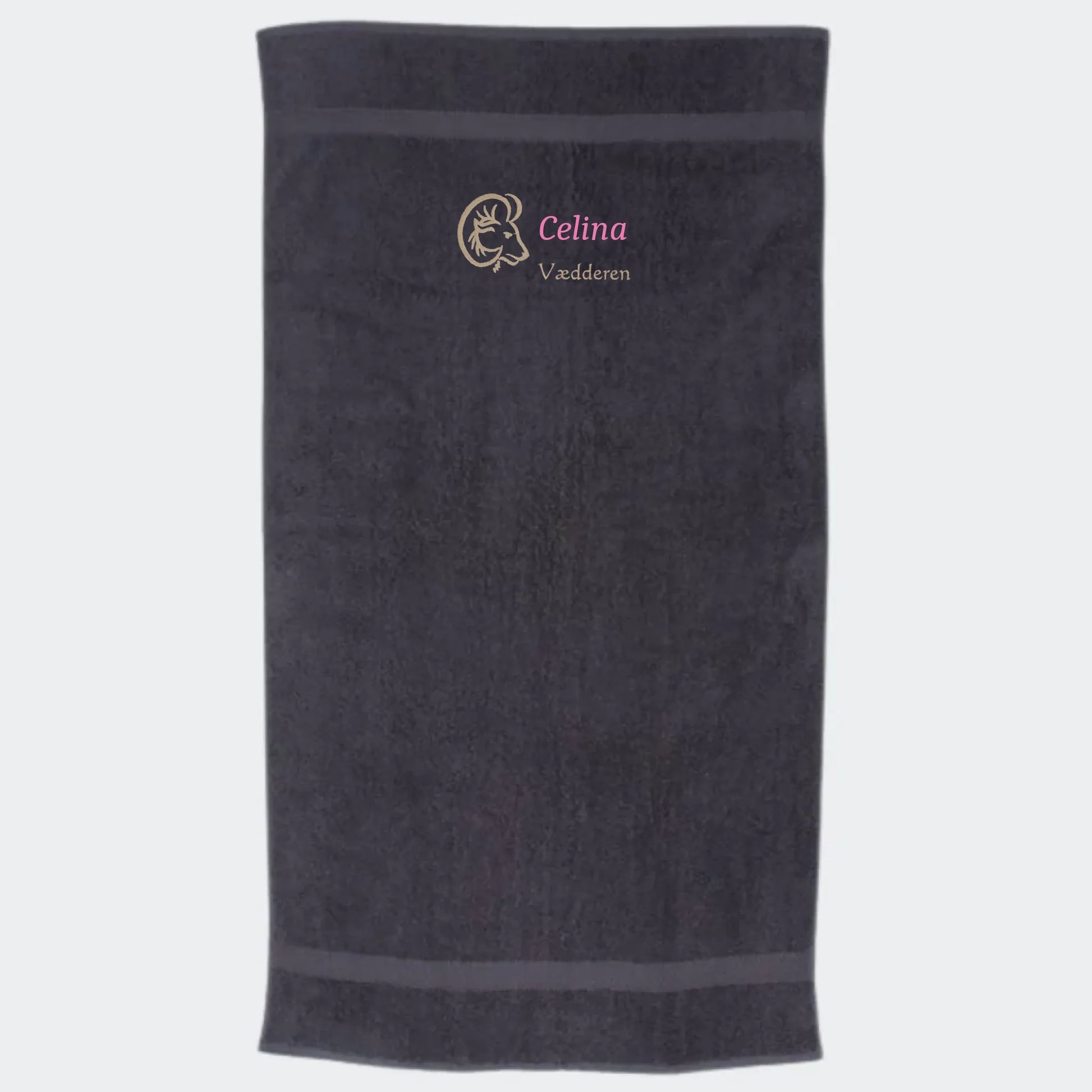 Håndklæde med stjernetegn og navn - Vædderen Customizer TeeInBlue Håndklæde med flere linjer Mørkegrå 50x90