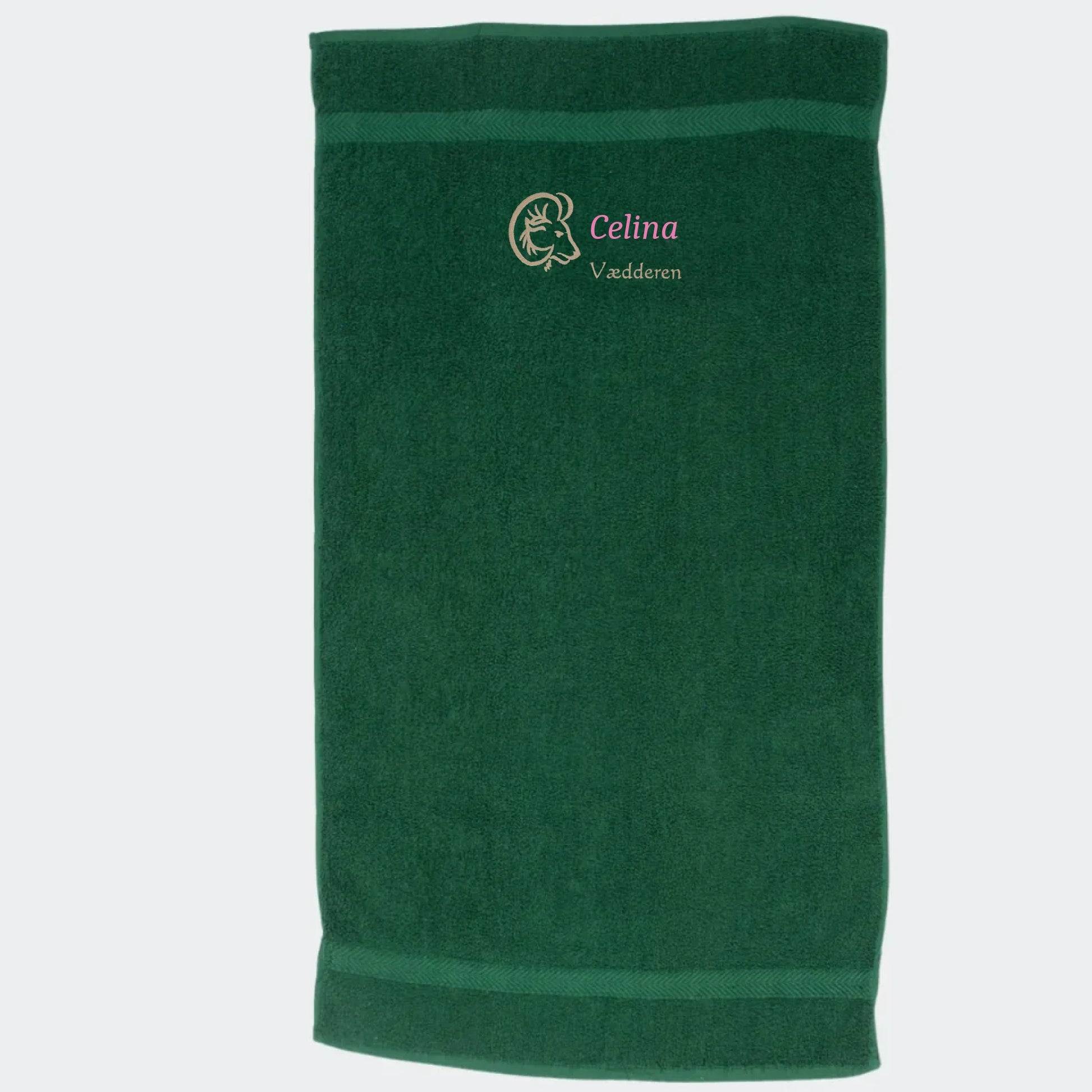 Håndklæde med stjernetegn og navn - Vædderen Customizer TeeInBlue Håndklæde med flere linjer Mørkgrøn 50x90