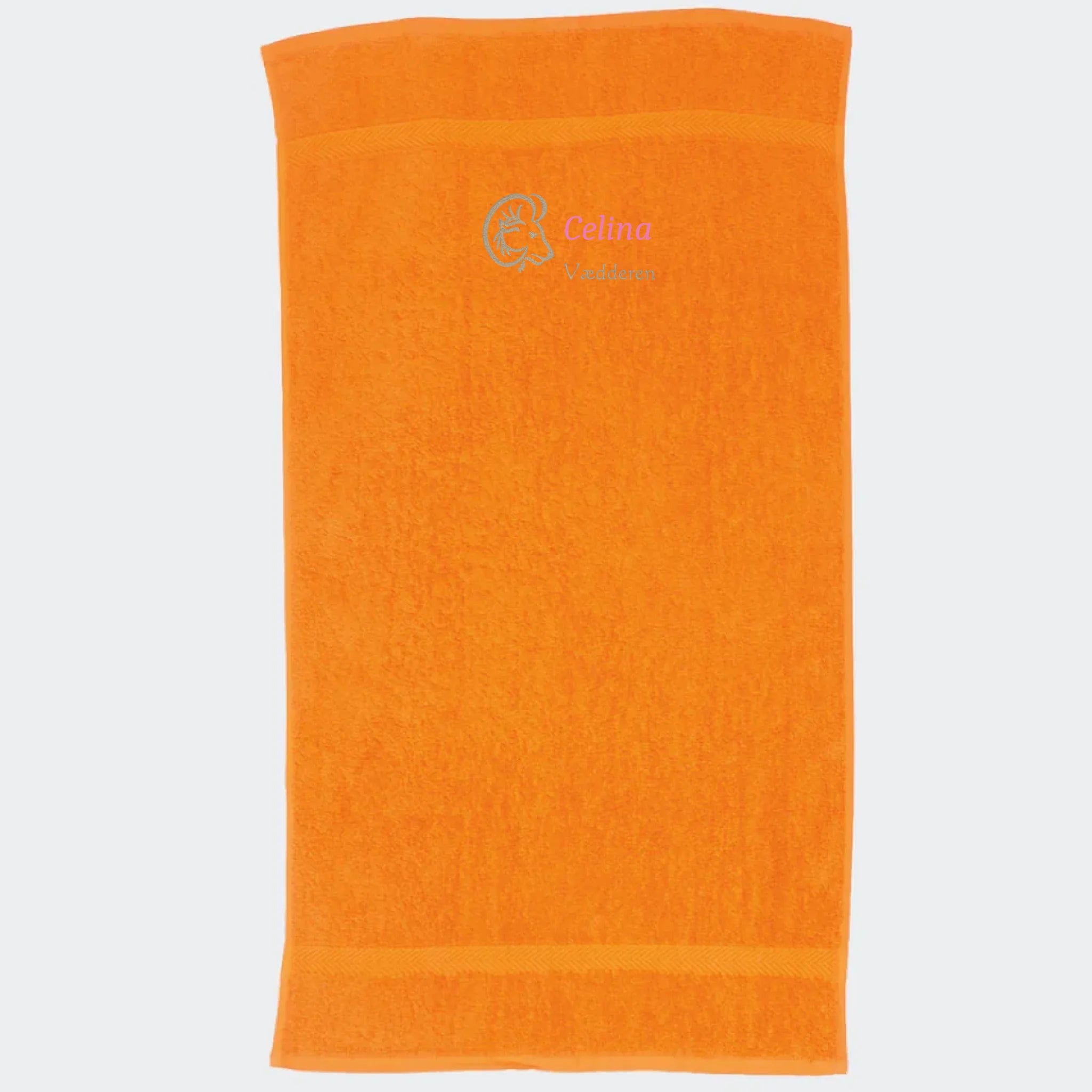 Håndklæde med stjernetegn og navn – Vædderen, flere linjer orange 50x90