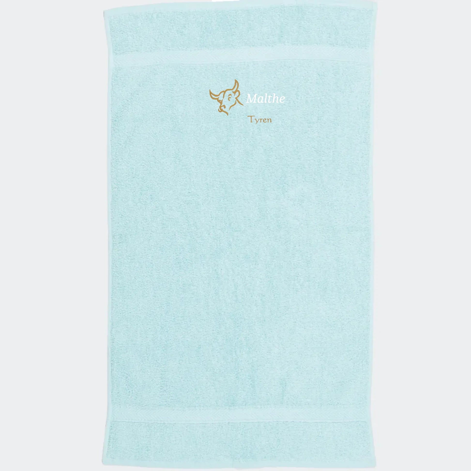 Håndklæde med stjernetegn og navn - Tyren Customizer TeeInBlue