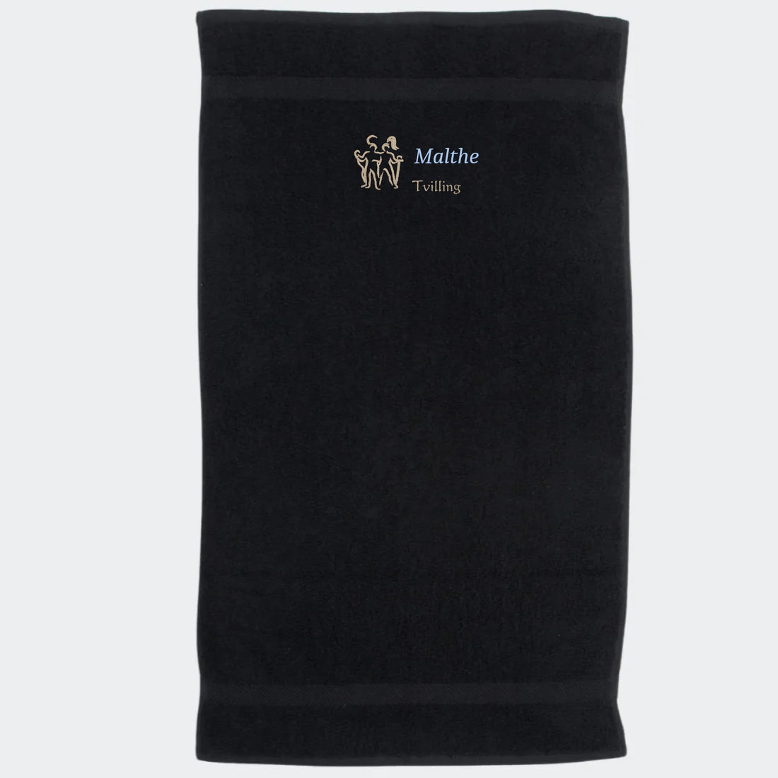 Håndklæde med stjernetegn og navn - Tvilling Customizer TeeInBlue Håndklæde med flere linjer Sort 50x90