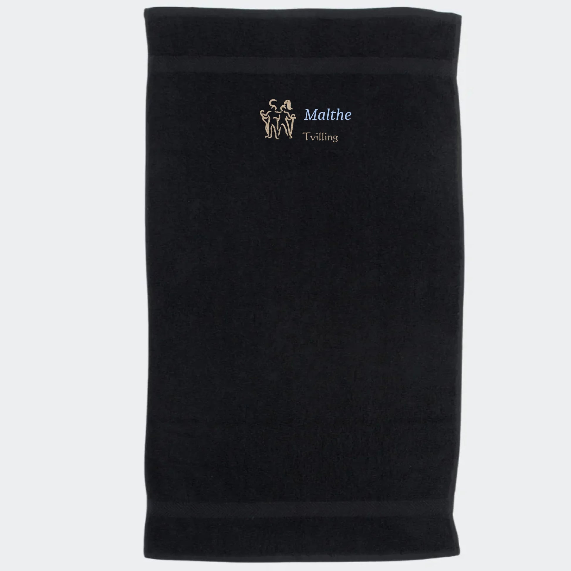 Håndklæde med stjernetegn og navn - Tvilling Customizer TeeInBlue Håndklæde med flere linjer Sort 50x90