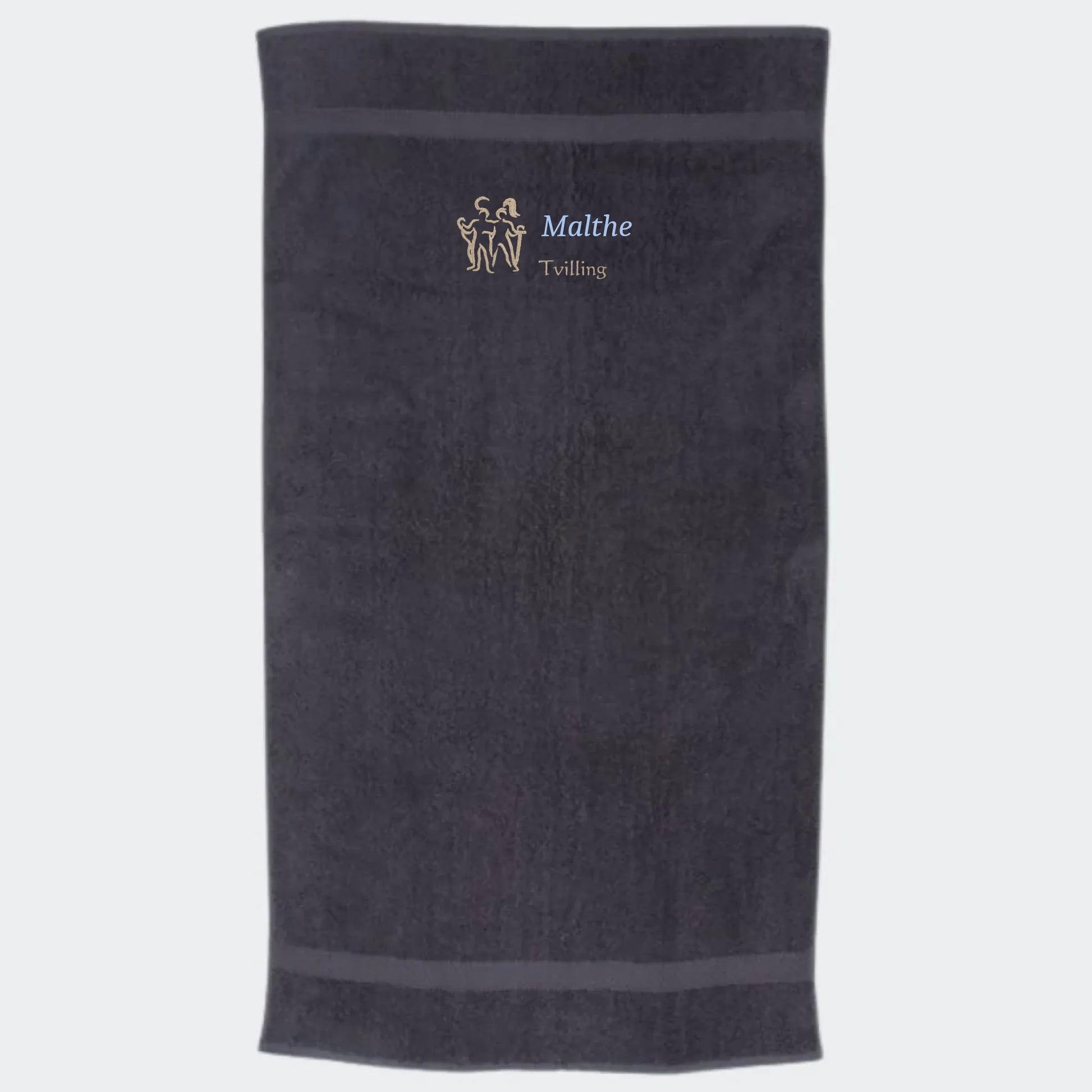 Håndklæde med stjernetegn og navn - Tvilling Customizer TeeInBlue Håndklæde med flere linjer Mørkegrå 50x90