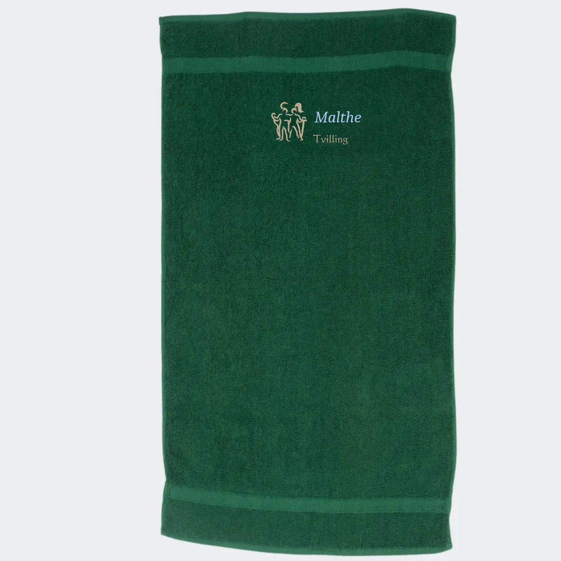 Håndklæde med stjernetegn og navn - Tvilling Customizer TeeInBlue Håndklæde med flere linjer Mørkgrøn 50x90