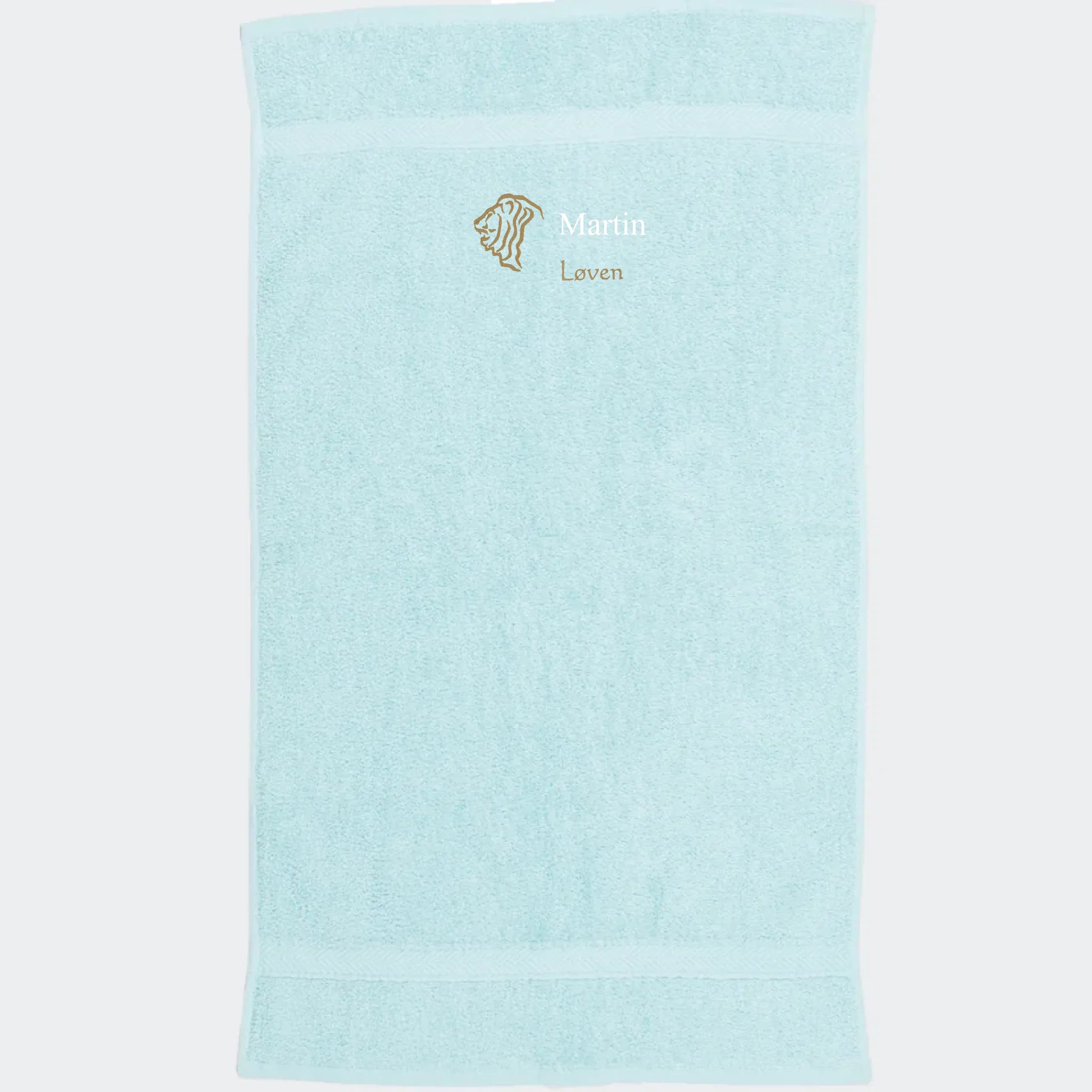 Håndklæde med stjernetegn og navn – Løven, flere linjer Mint 50x90