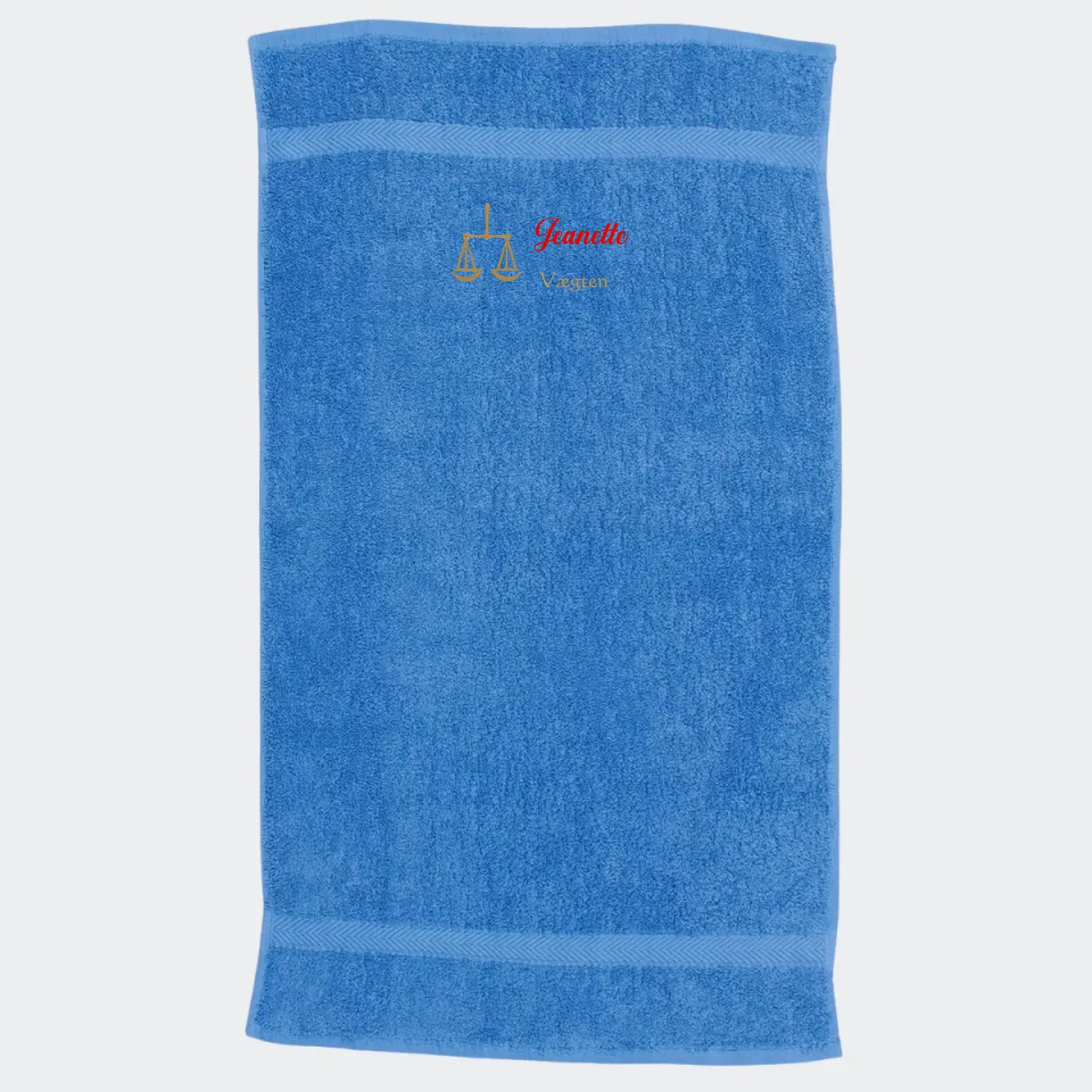 Håndklæde med stjernetegn og navn - Vægten Customizer TeeInBlue Håndklæde med flere linjer Hav blå 50x90