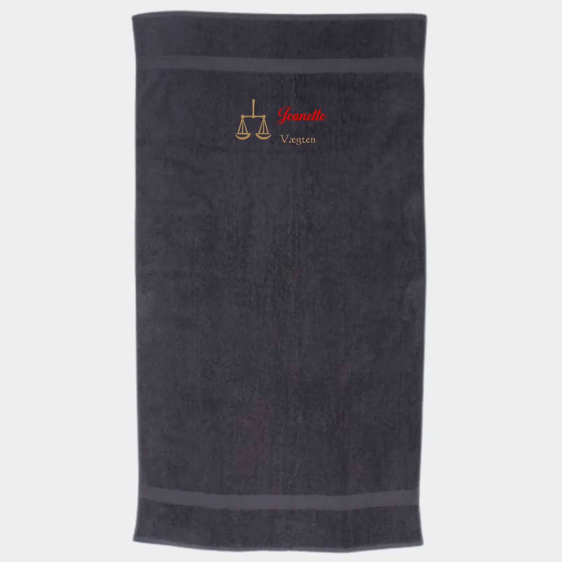 Håndklæde med stjernetegn og navn - Vægten Customizer TeeInBlue Håndklæde med flere linjer Mørkegrå 50x90