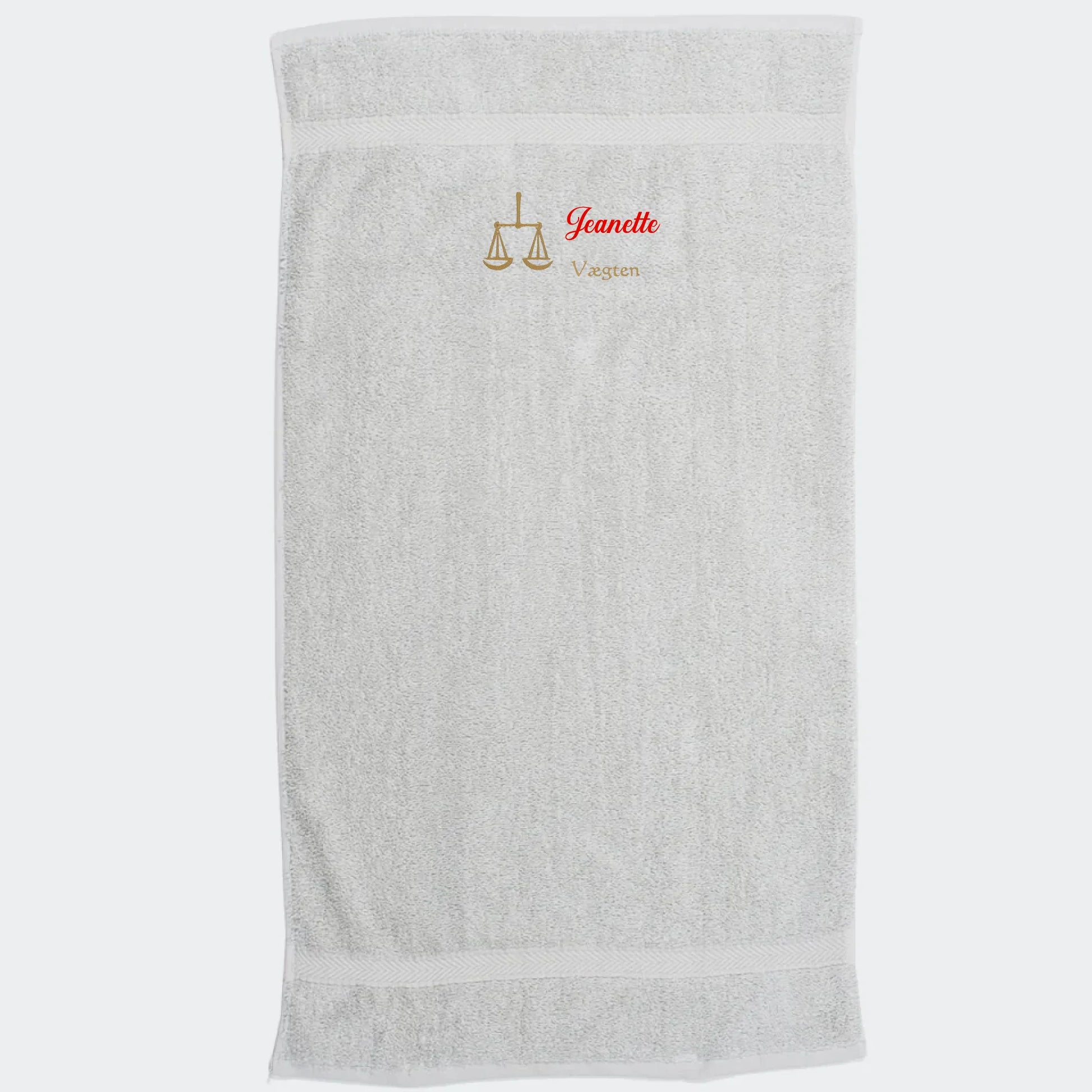 Håndklæde med stjernetegn og navn - Vægten Customizer TeeInBlue Håndklæde med flere linjer Lysegrå 50x90