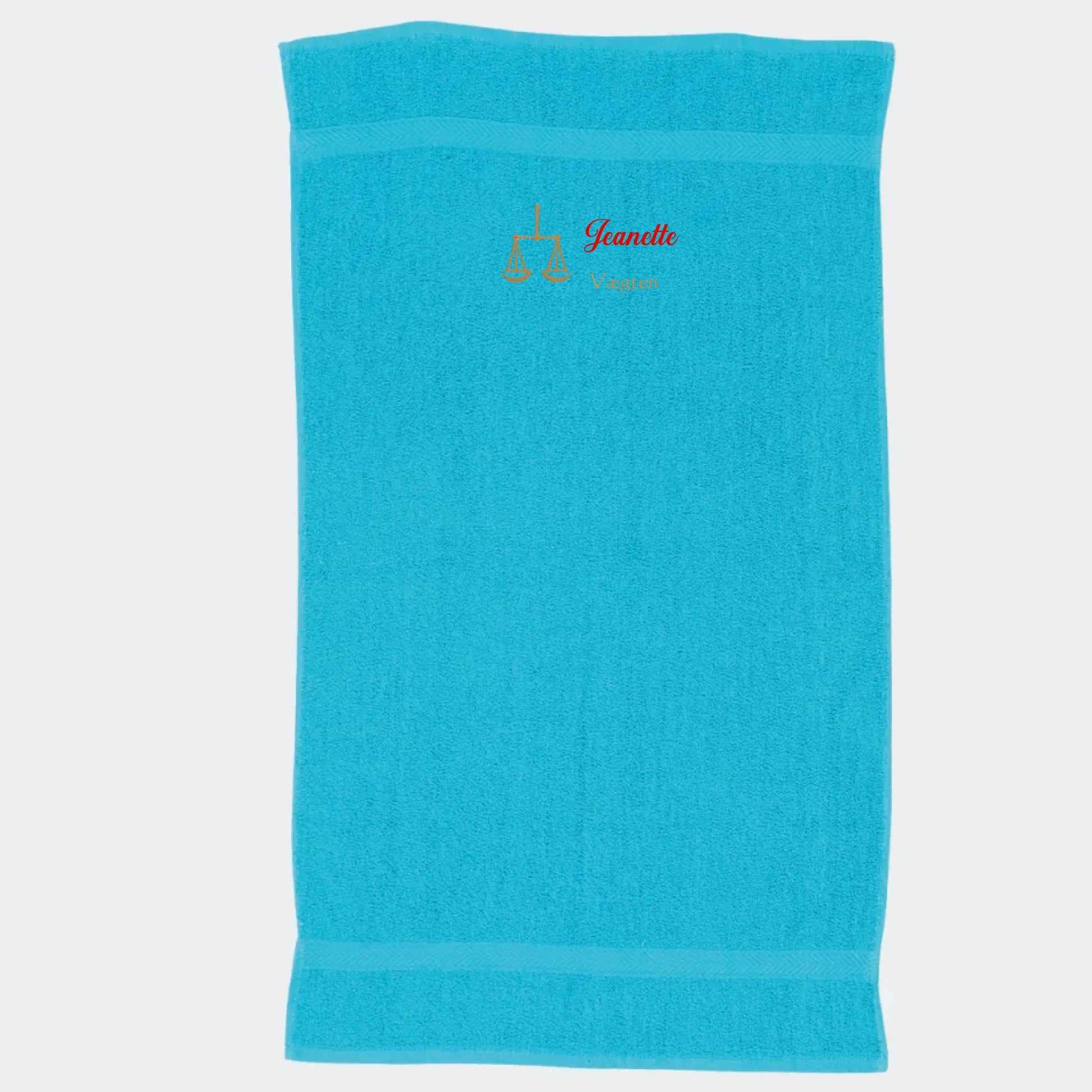 Håndklæde med stjernetegn og navn - Vægten Customizer TeeInBlue Håndklæde med flere linjer Ocean blå 50x90