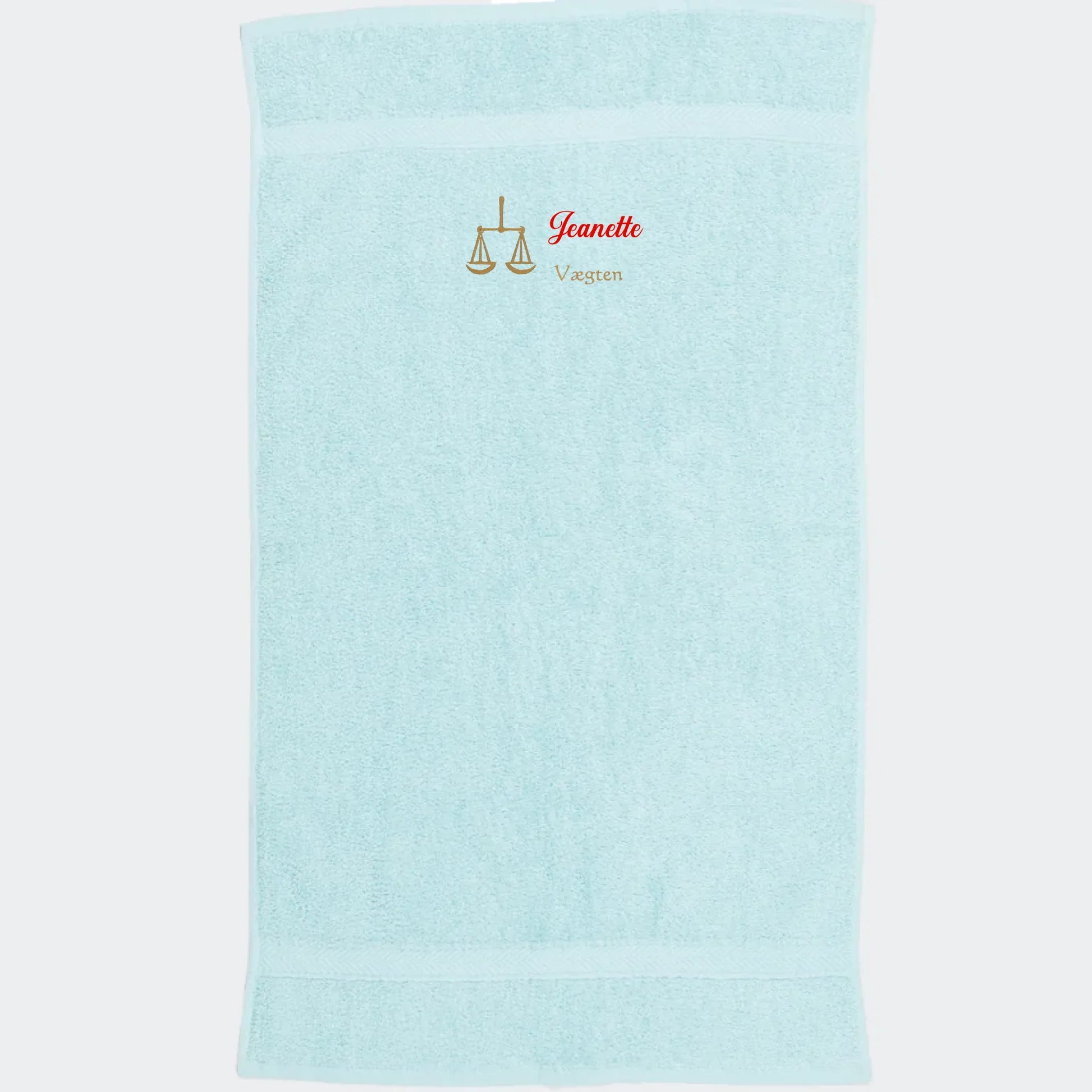 Håndklæde med stjernetegn og navn - Vægten Customizer TeeInBlue Håndklæde med flere linjer Mint 50x90