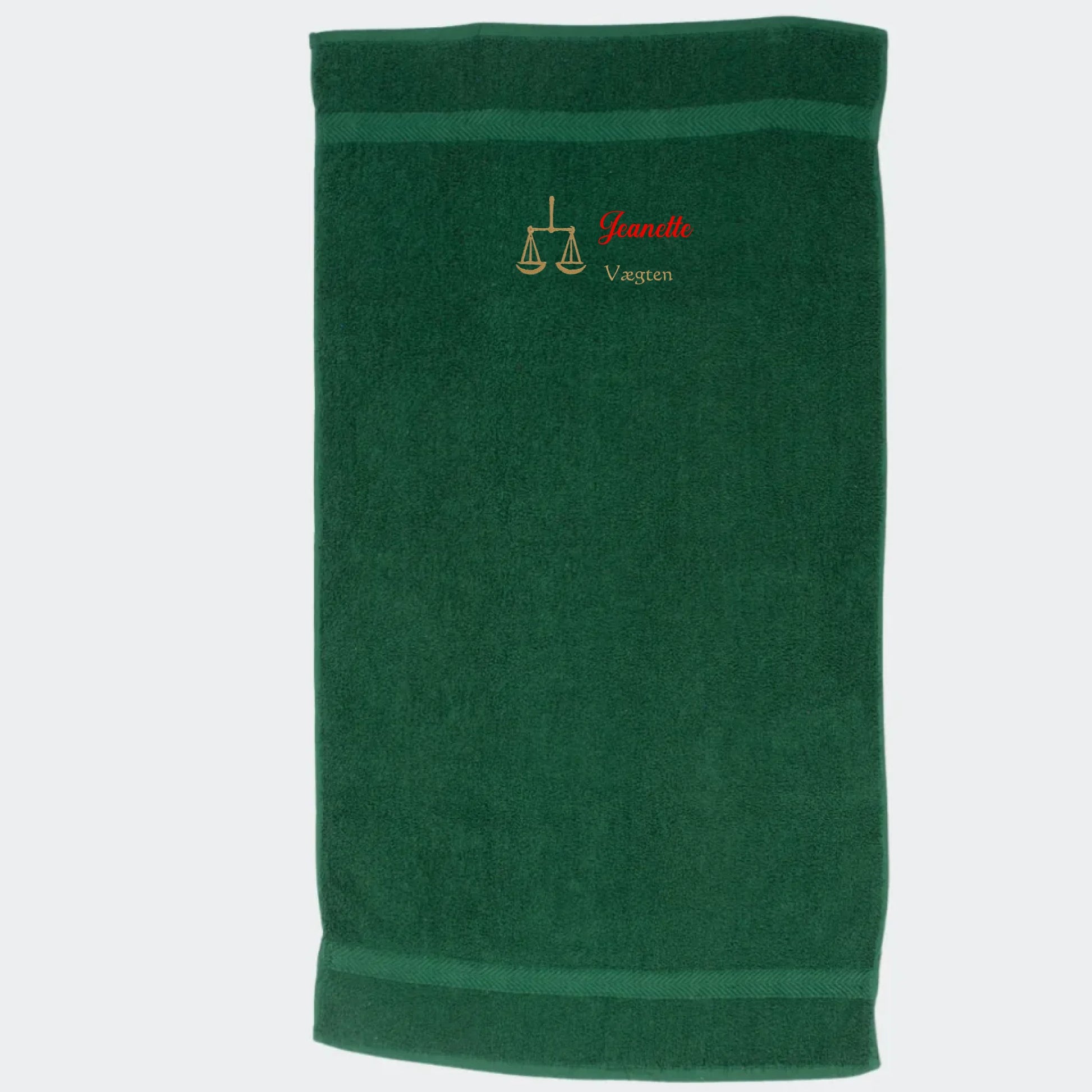 Håndklæde med stjernetegn og navn - Vægten Customizer TeeInBlue Håndklæde med flere linjer Mørkgrøn 50x90