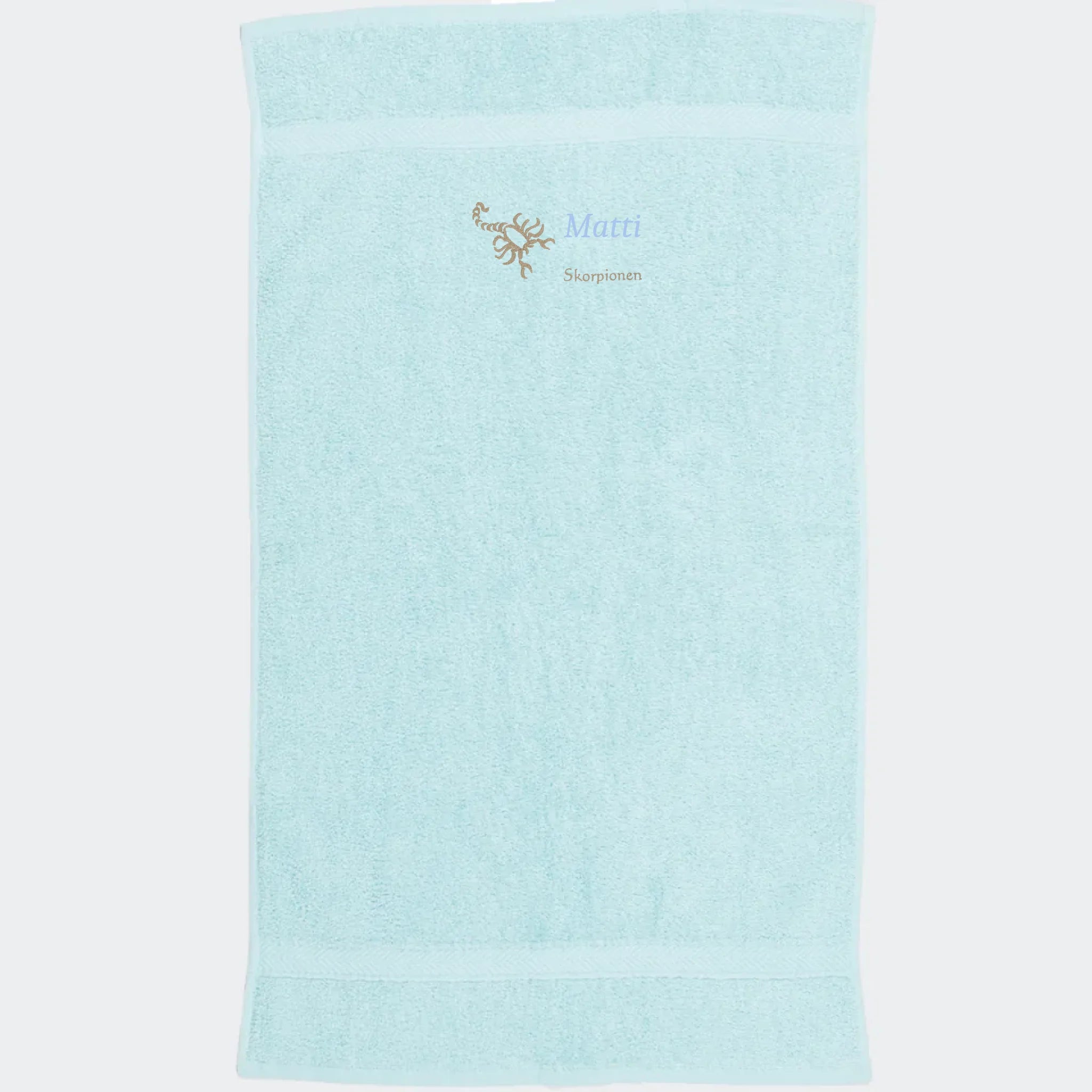 Håndklæde med stjernetegn og navn – Skorpionen, flere linjer Mint 50x90
