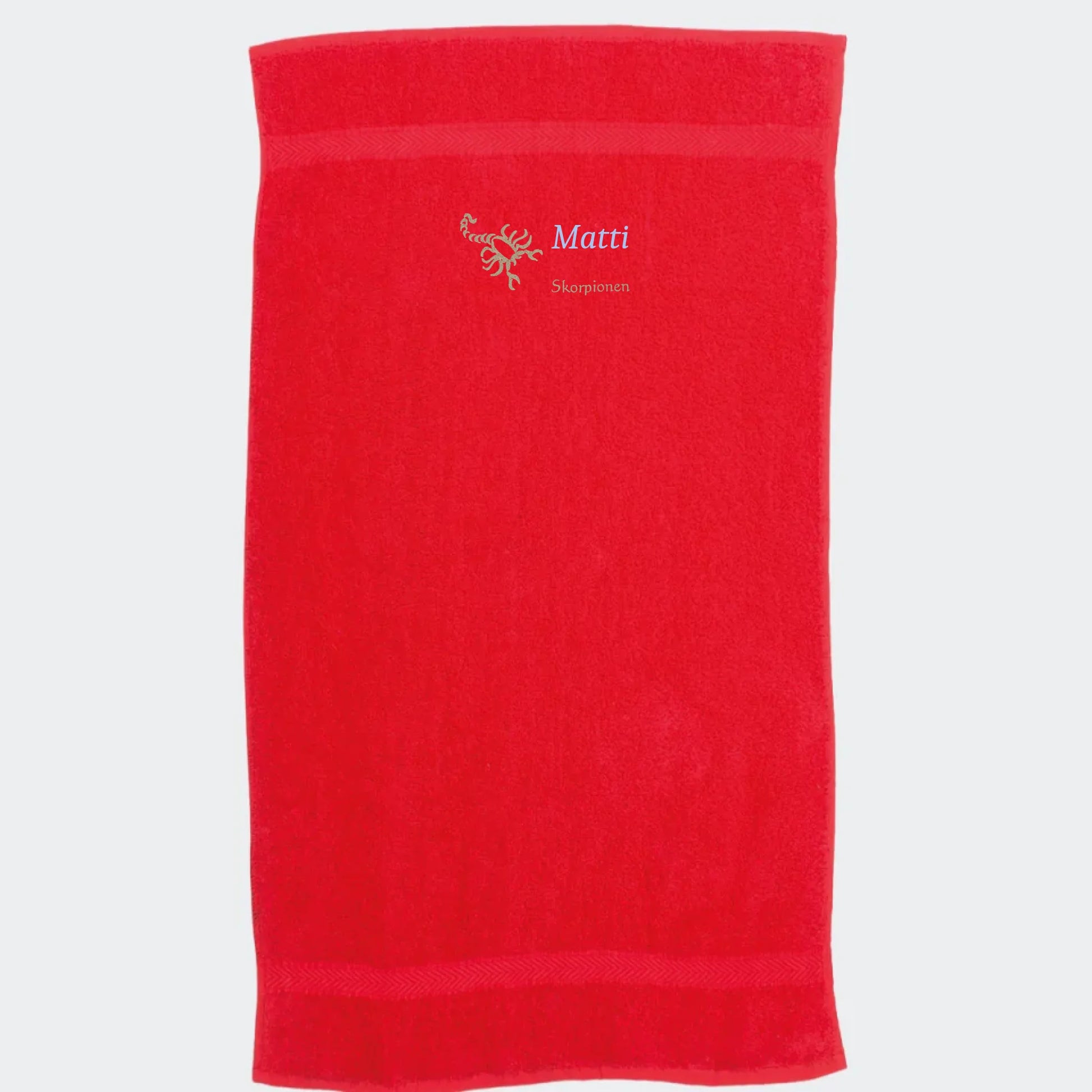 Håndklæde med stjernetegn og navn - Skorpionen Customizer TeeInBlue Håndklæde med flere linjer Rød 50x90
