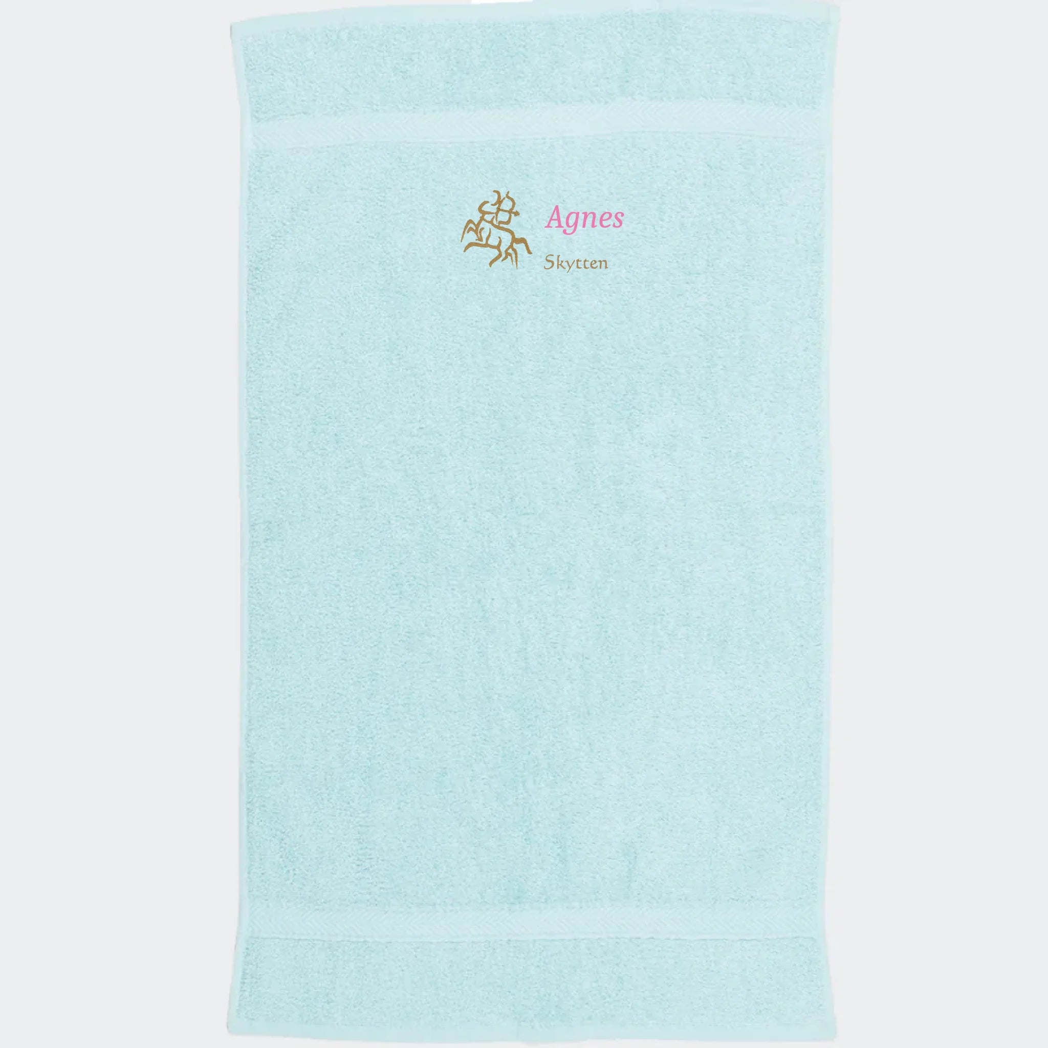 Håndklæde med stjernetegn og navn – Skytten, flere linjer Mint 50x90
