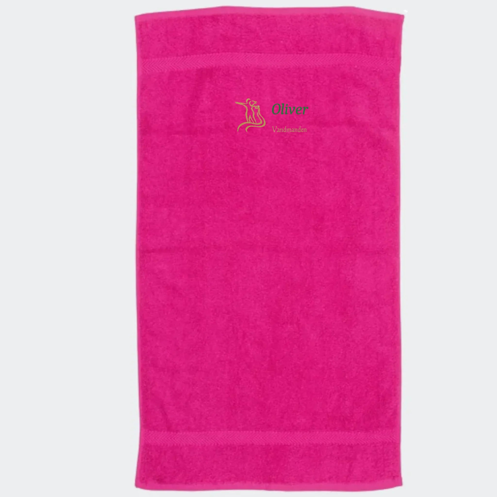 Håndklæde med stjernetegn og navn – Vandmanden, flere linjer Fuchsia 50x90