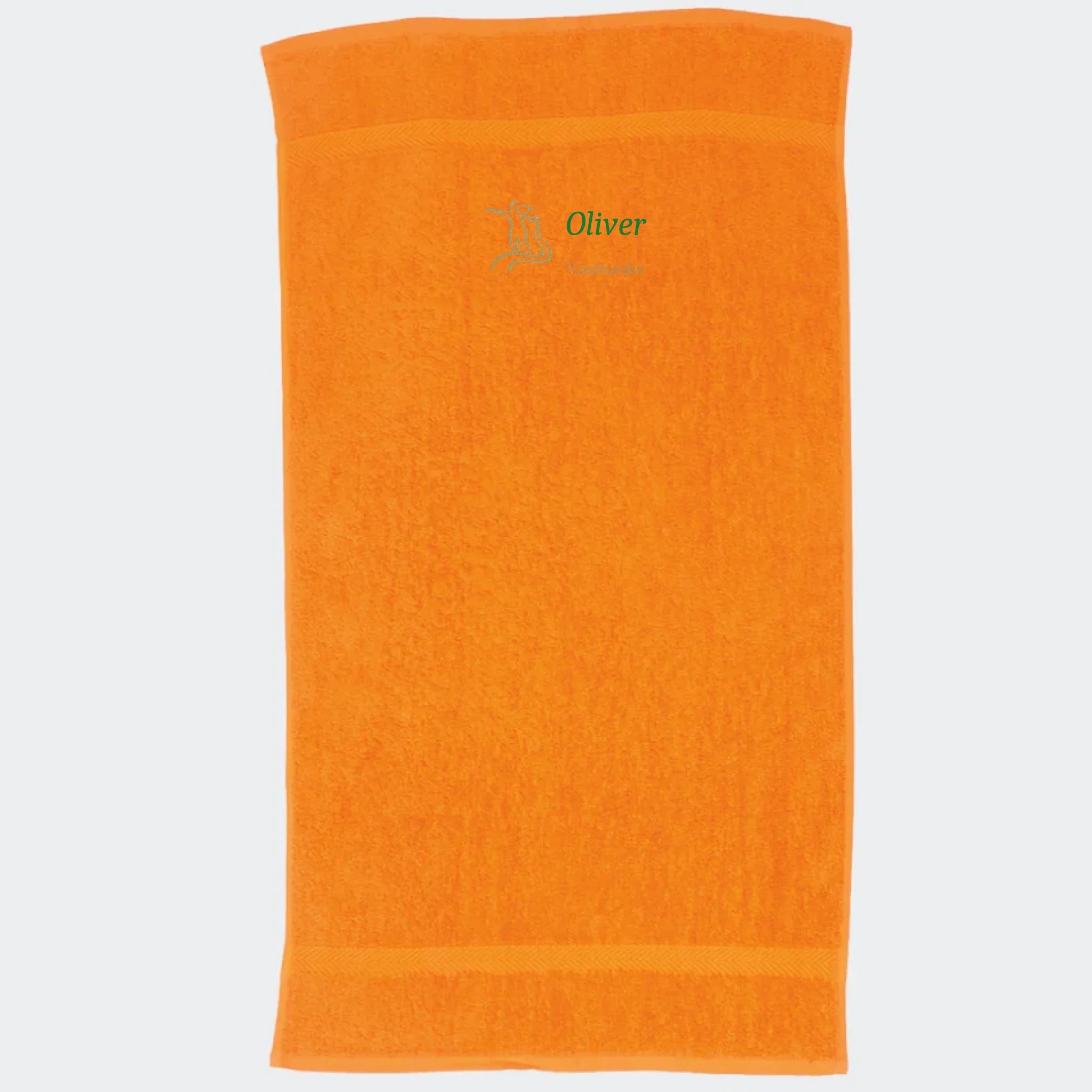 Håndklæde med stjernetegn og navn – Vandmanden, flere linjer orange 50x90