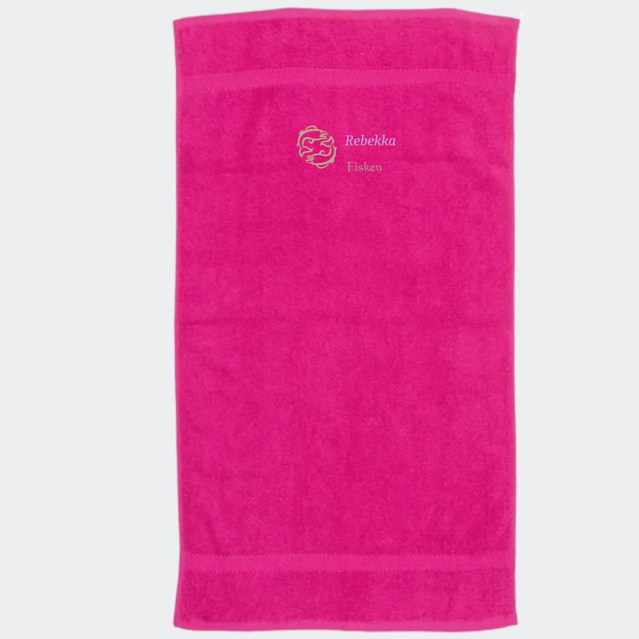 Håndklæde med stjernetegn og navn – Fisken, flere linjer Fuchsia 50x90