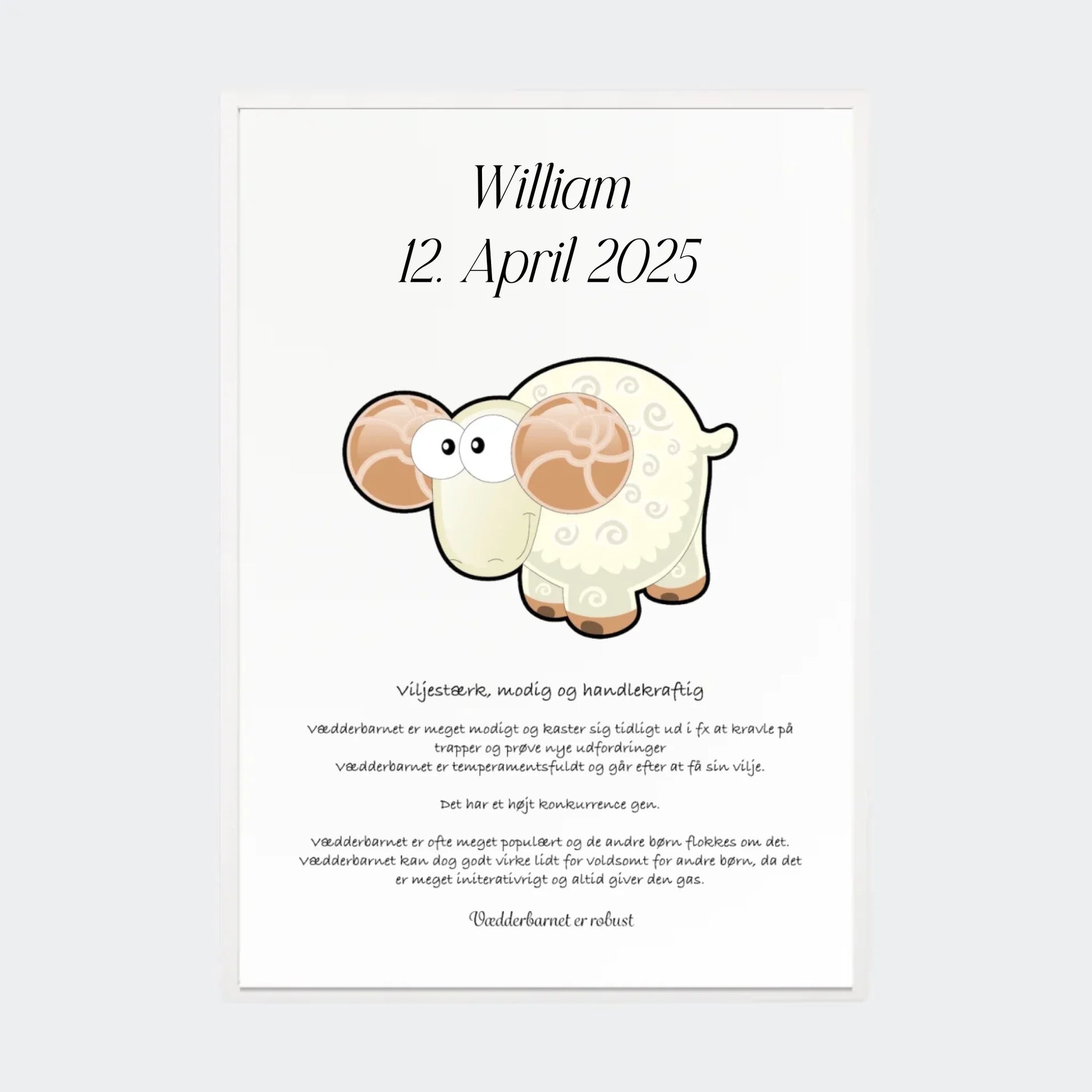 Plakat med stjernetegn - Vædderen Customizer TeeInBlue A2 Hvid A2