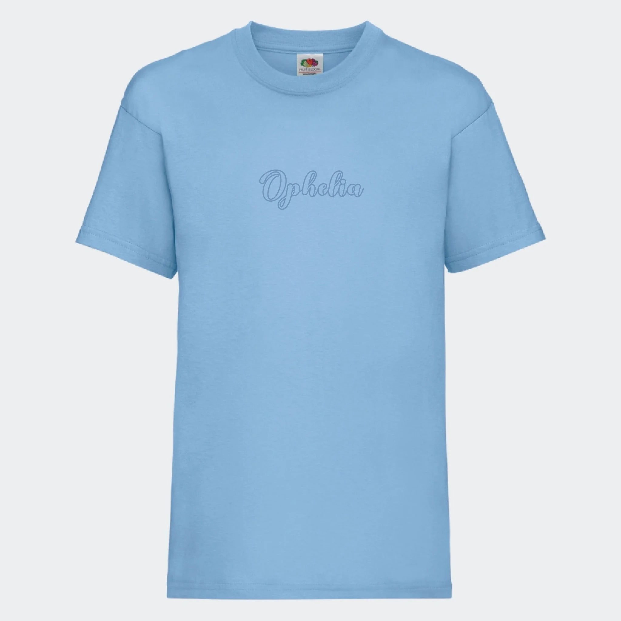 T-shirt til børn – Med navn, T-shirt tryk foran Lyseblå 3-4 år