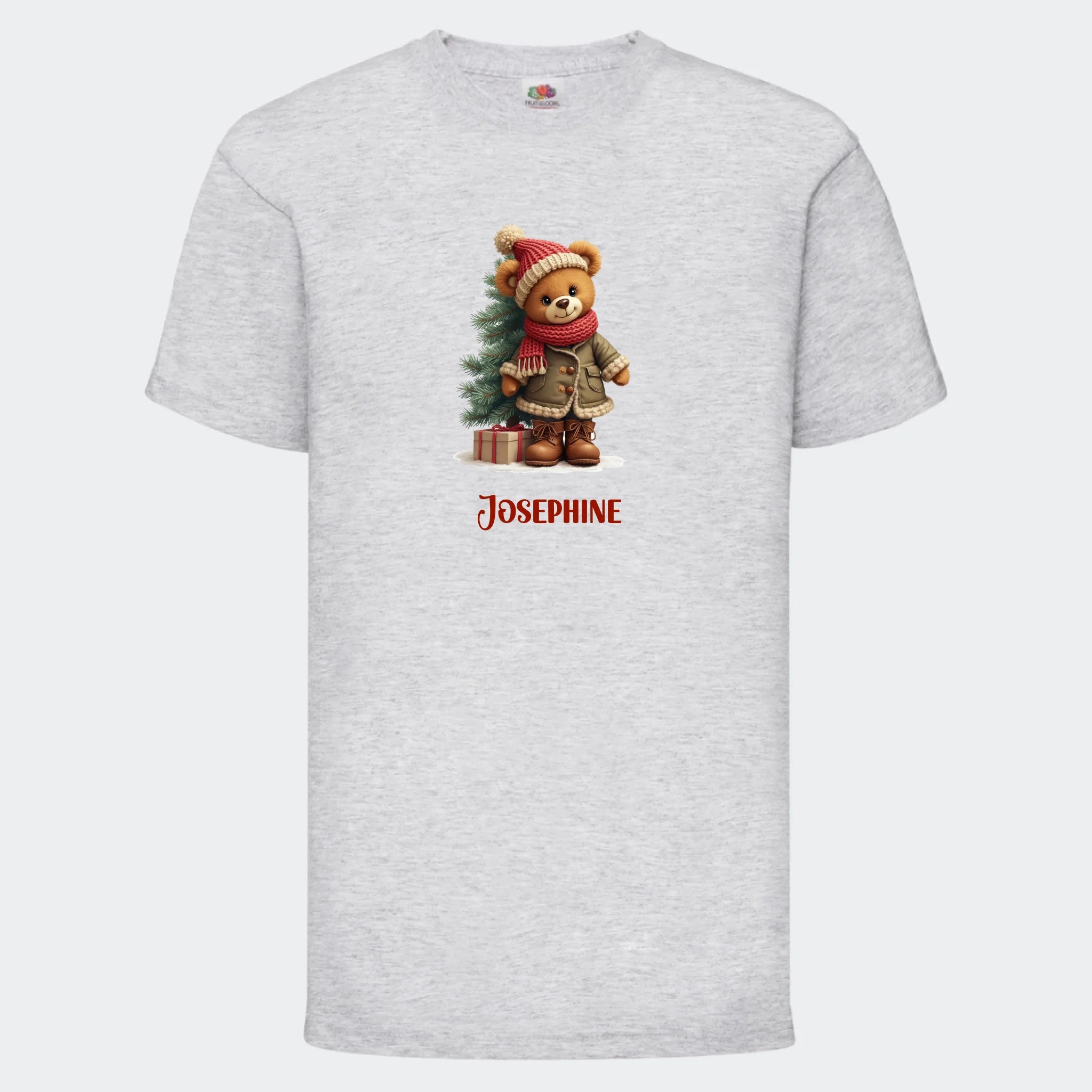 T-shirt til børn – Bamsebjørn jul, T-shirt tryk foran Lysegrå 3-4 år