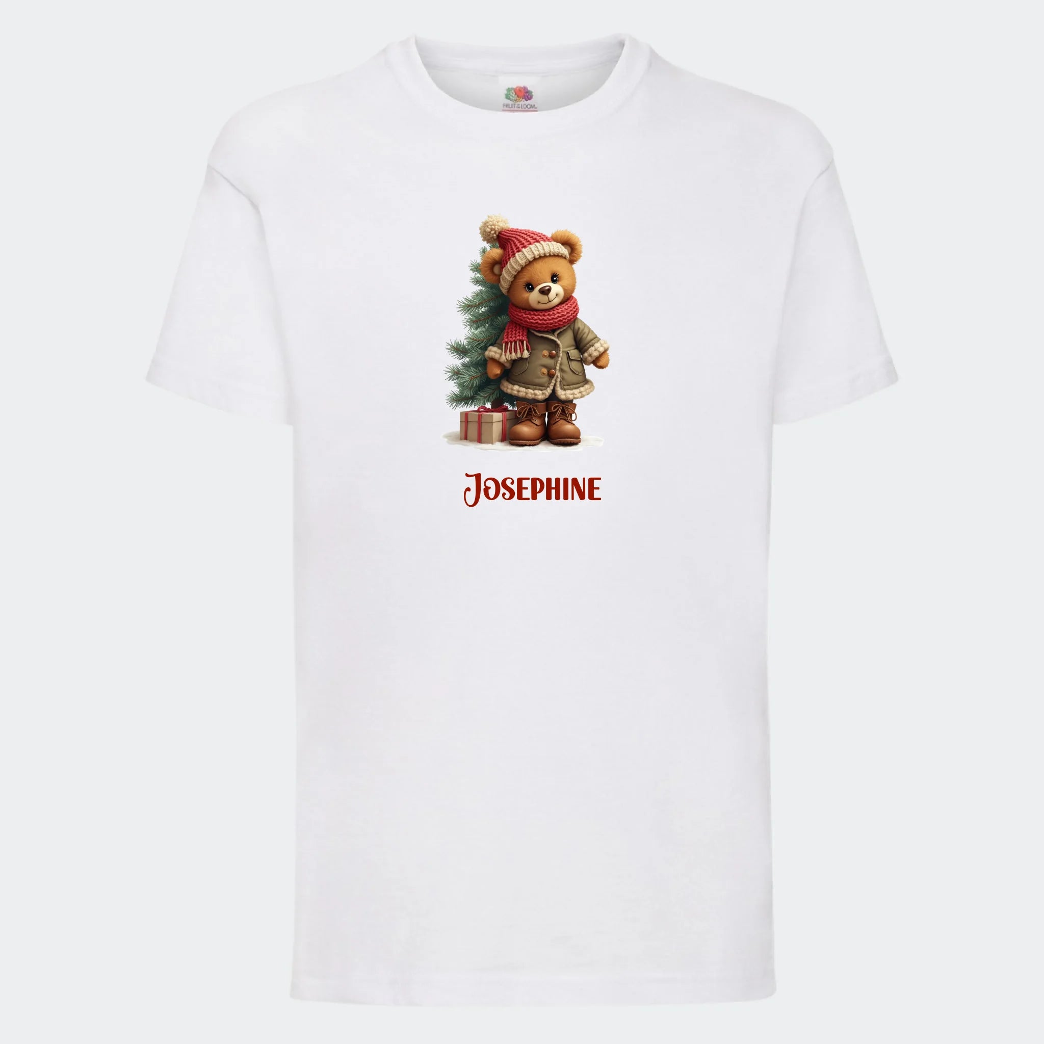 T-shirt til børn – Bamsebjørn jul, T-shirt tryk foran Hvid 3-4 år