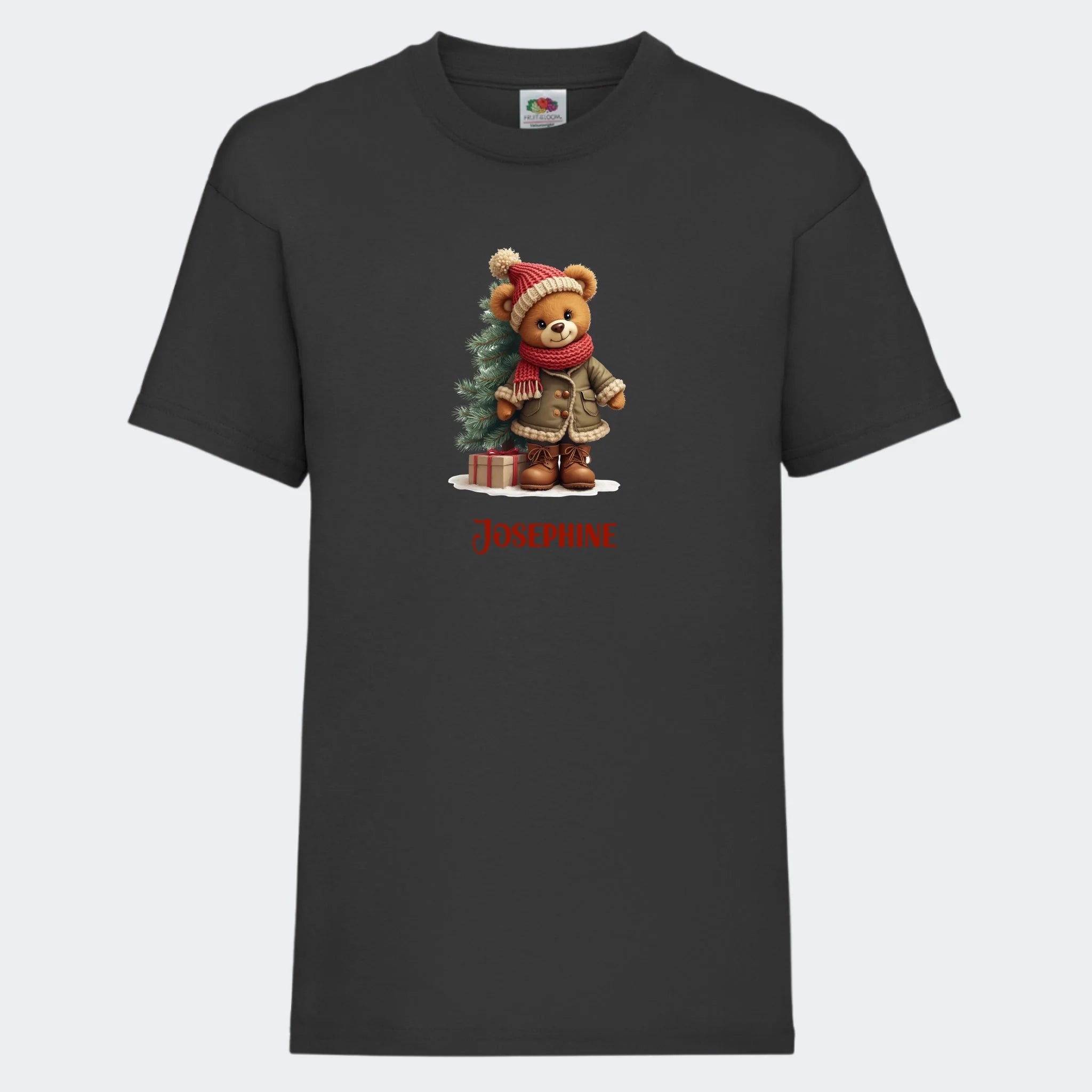 T-shirt til børn – Bamsebjørn jul, T-shirt tryk foran Sort 3-4 år