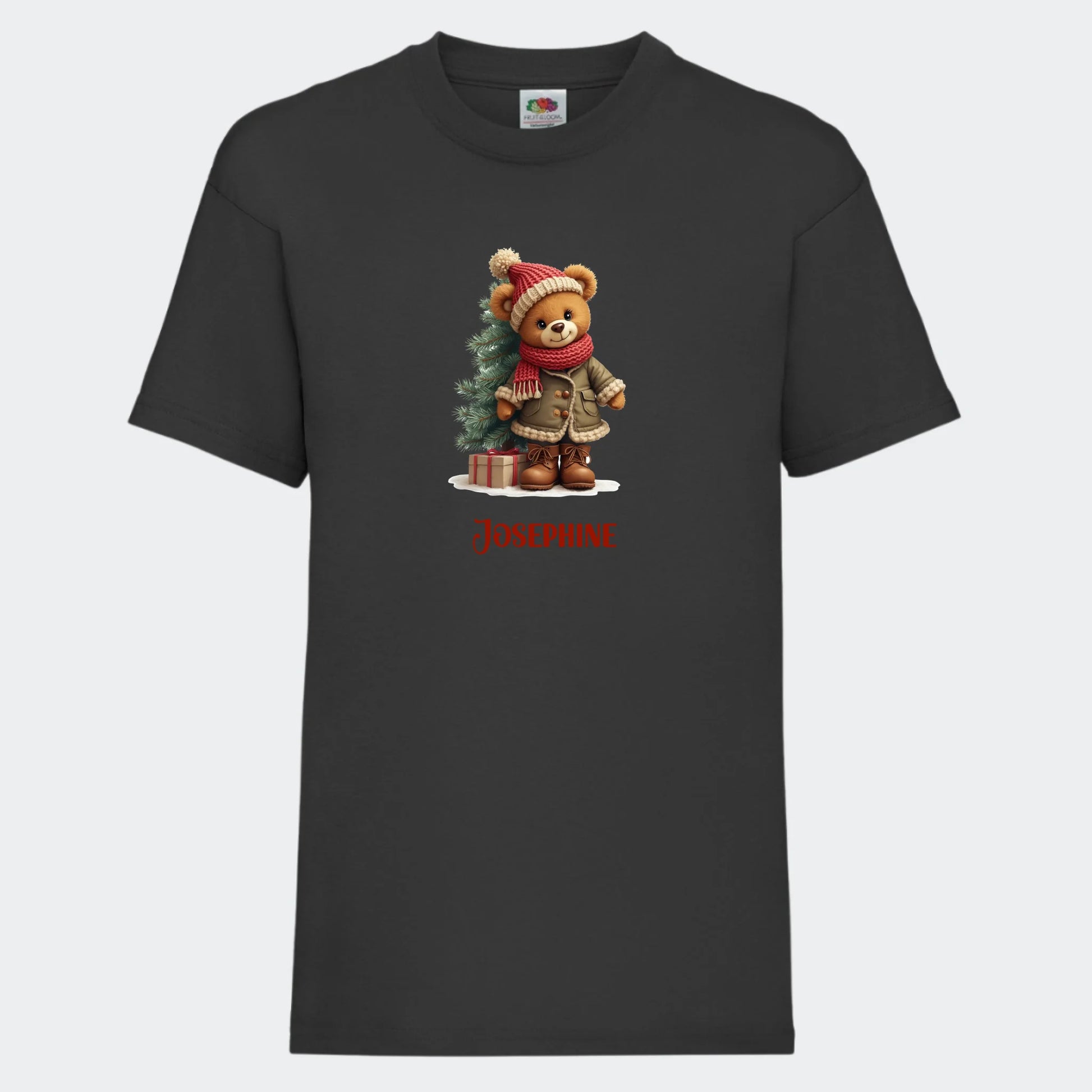 T-shirt til børn - Bamsebjørn jul Customizer TeeInBlue T-shirt Print på front Sort 3-4 år