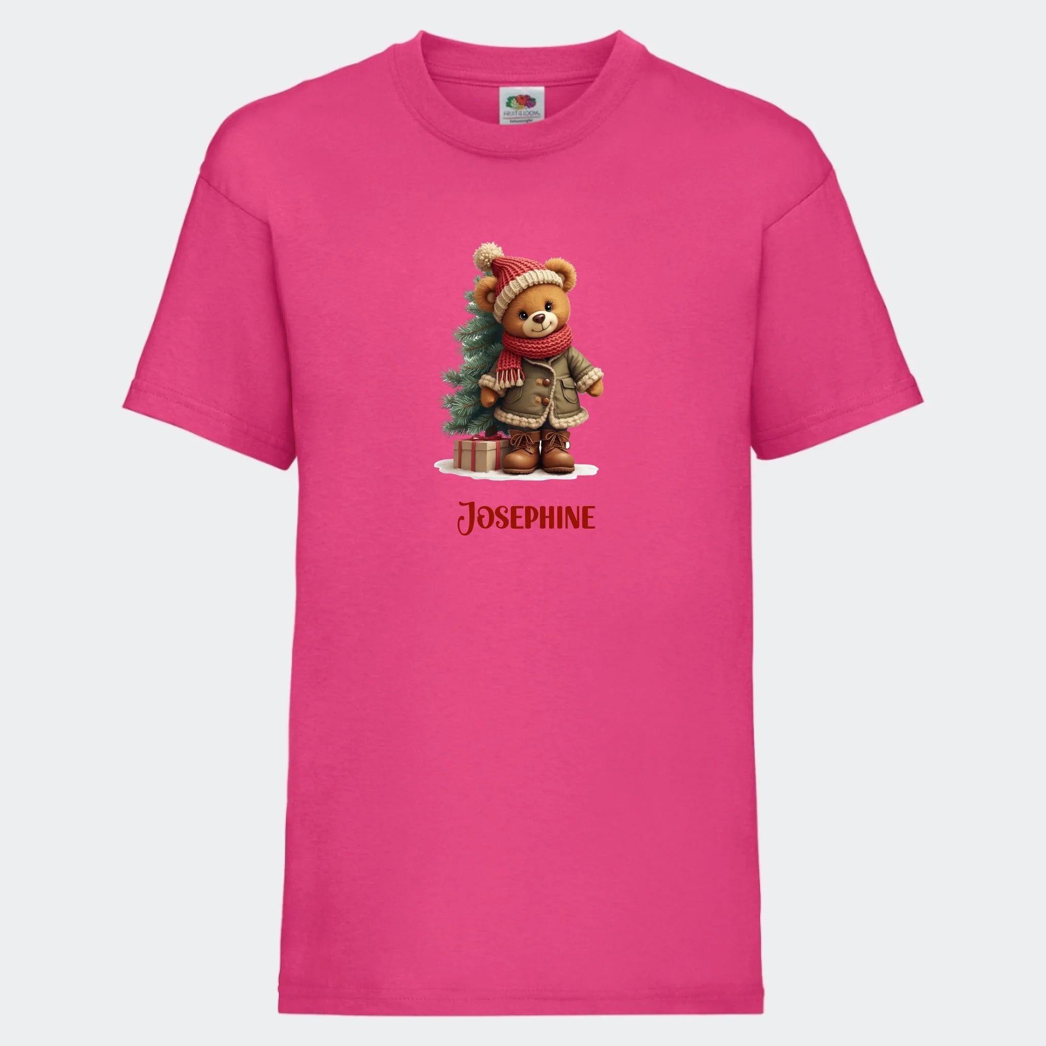 T-shirt til børn – Bamsebjørn jul, T-shirt tryk foran Fuchsia 3-4 år