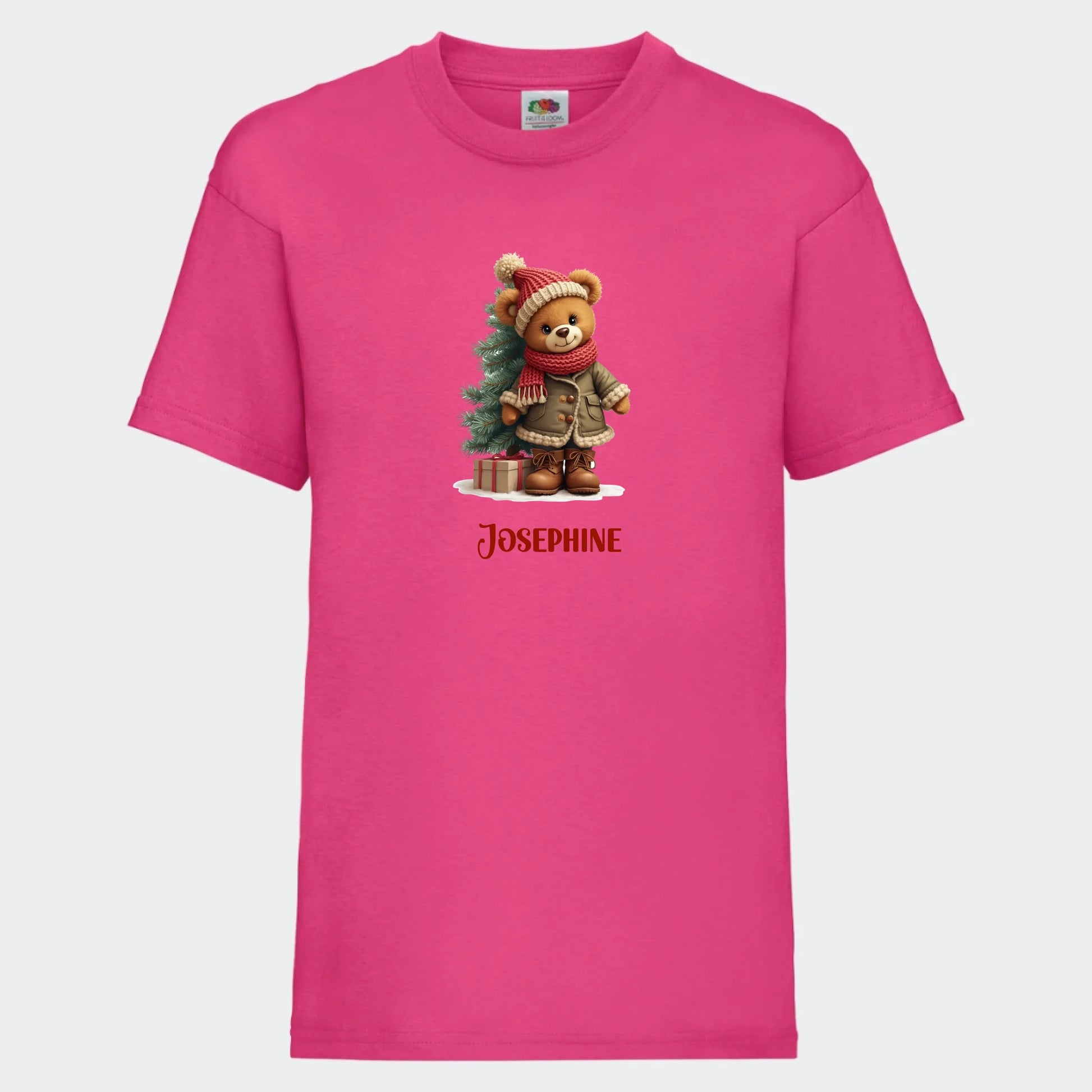 T-shirt til børn - Bamsebjørn jul Customizer TeeInBlue T-shirt Print på front Fuchsia 3-4 år