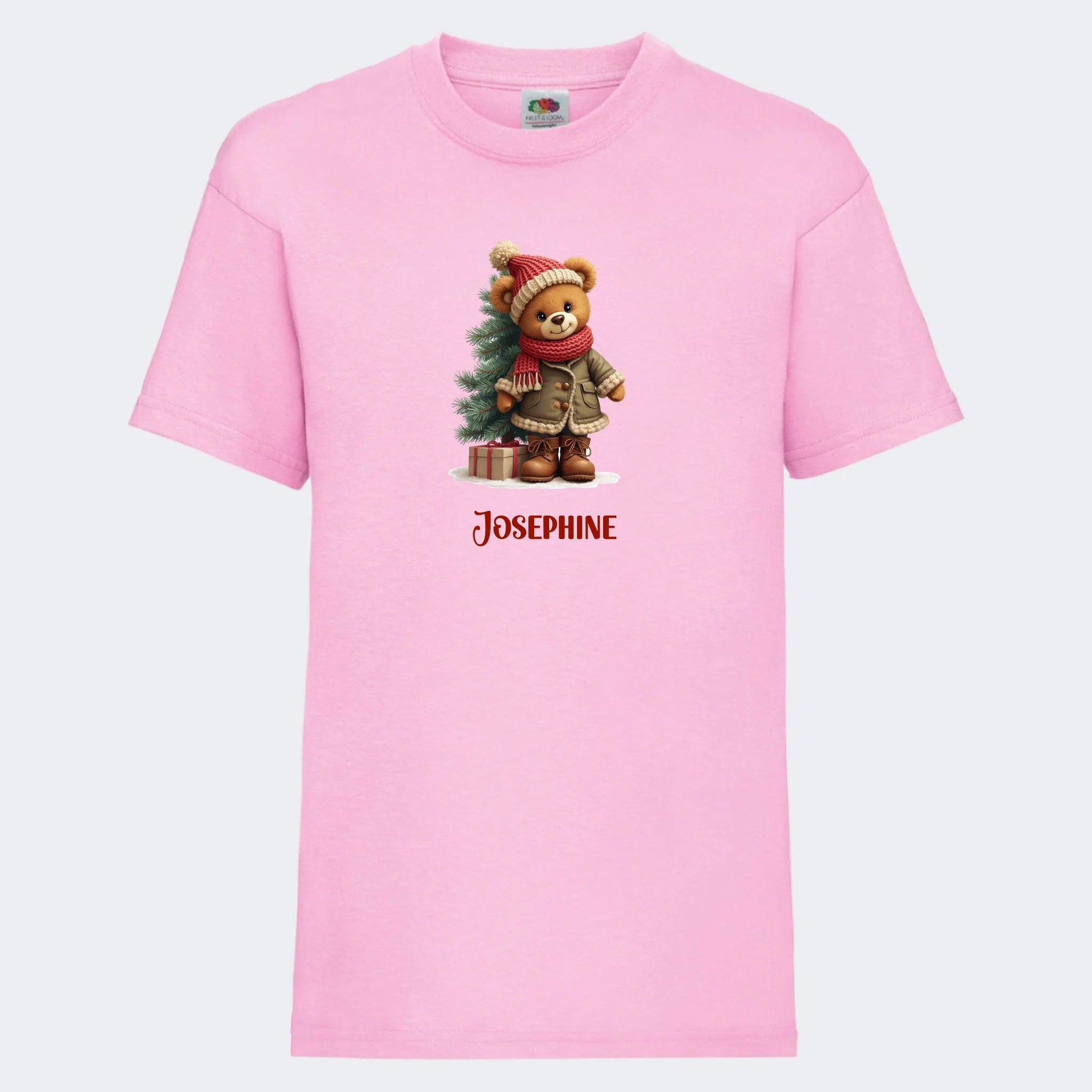 T-shirt til børn – Bamsebjørn jul, T-shirt tryk foran Lyserød 3-4 år