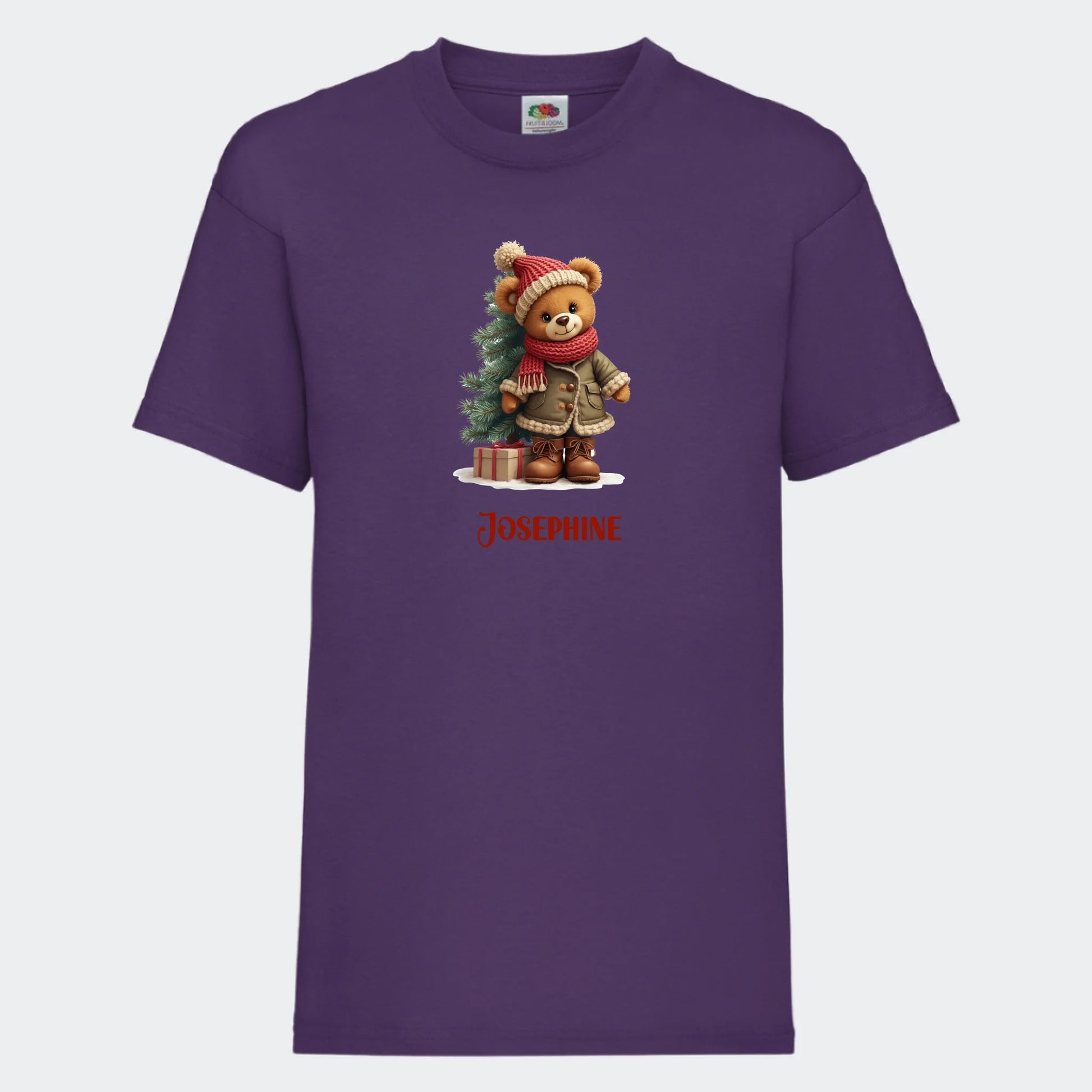 T-shirt til børn - Bamsebjørn jul Customizer TeeInBlue T-shirt Print på front Lilla 3-4 år