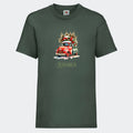 T-shirt til børn - Bil med juletræ Customizer TeeInBlue T-shirt Print på front Mørkegrøn 3-4 år