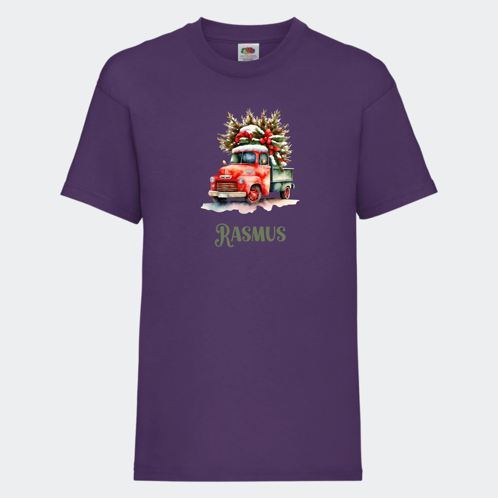 T-shirt til børn – Bil med juletræ, T-shirt tryk foran Lilla 3-4 år