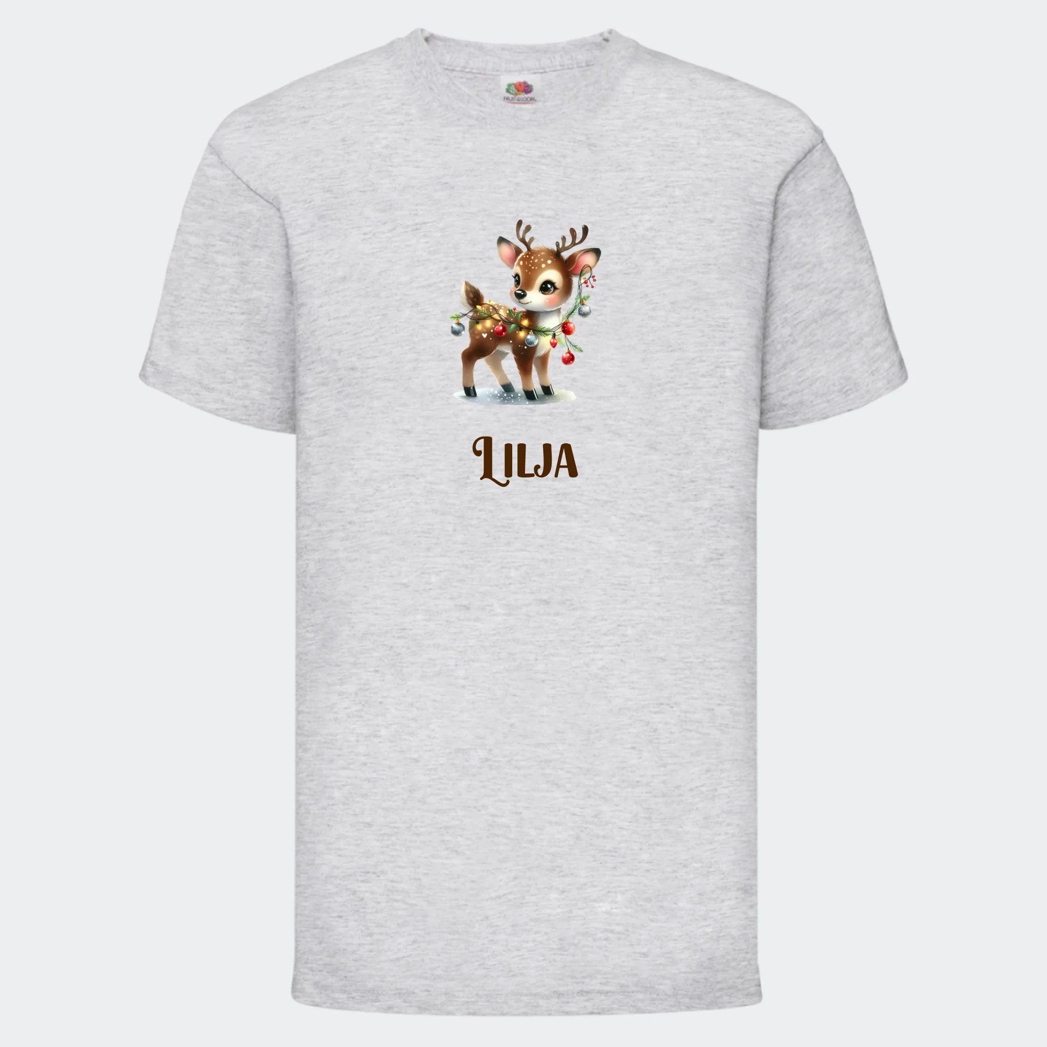 T-shirt til børn - Søde julerensdyr Customizer TeeInBlue T-shirt Print på front Lysegrå 3-4 år