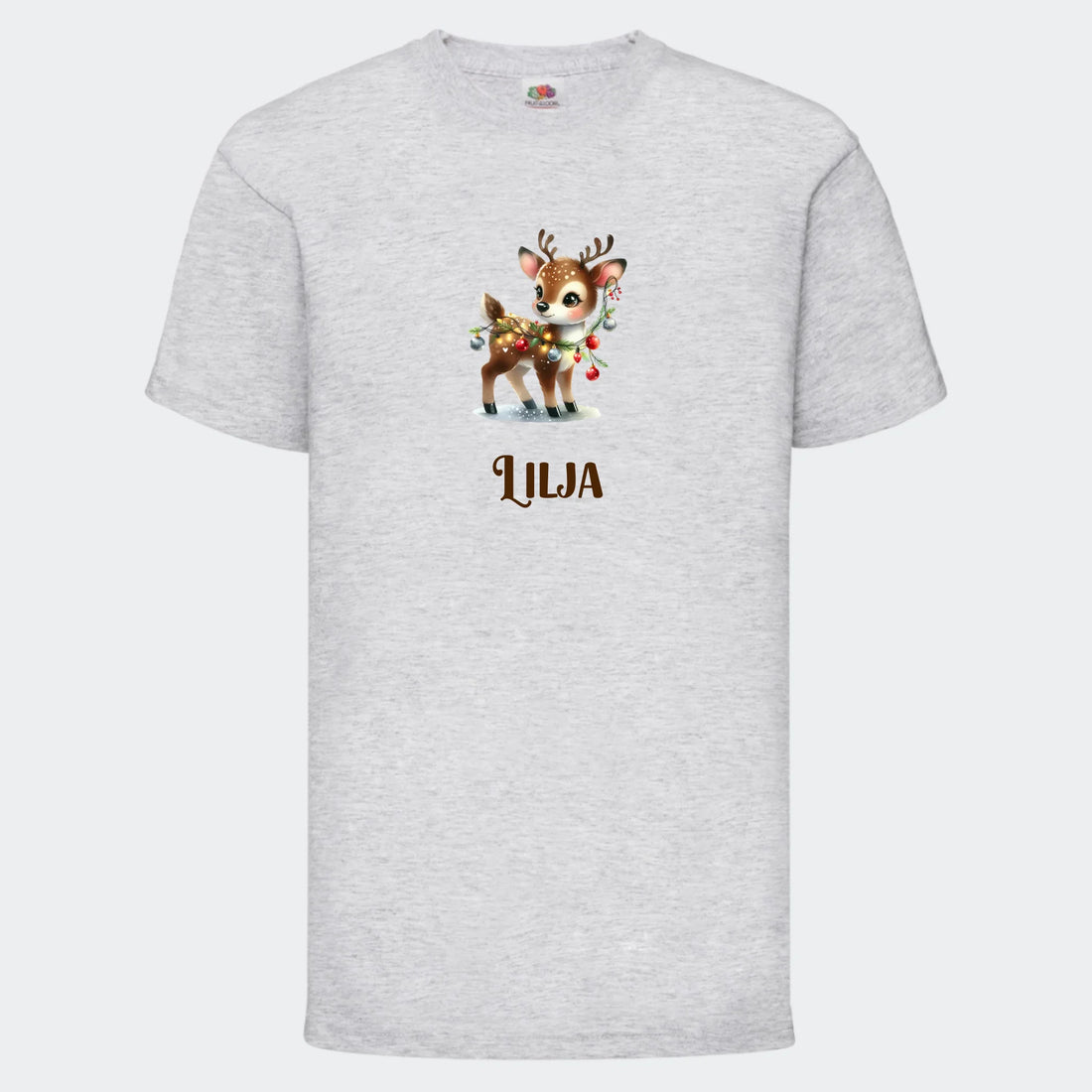 T-shirt til børn - Søde julerensdyr Customizer TeeInBlue T-shirt Print på front Lysegrå 3-4 år