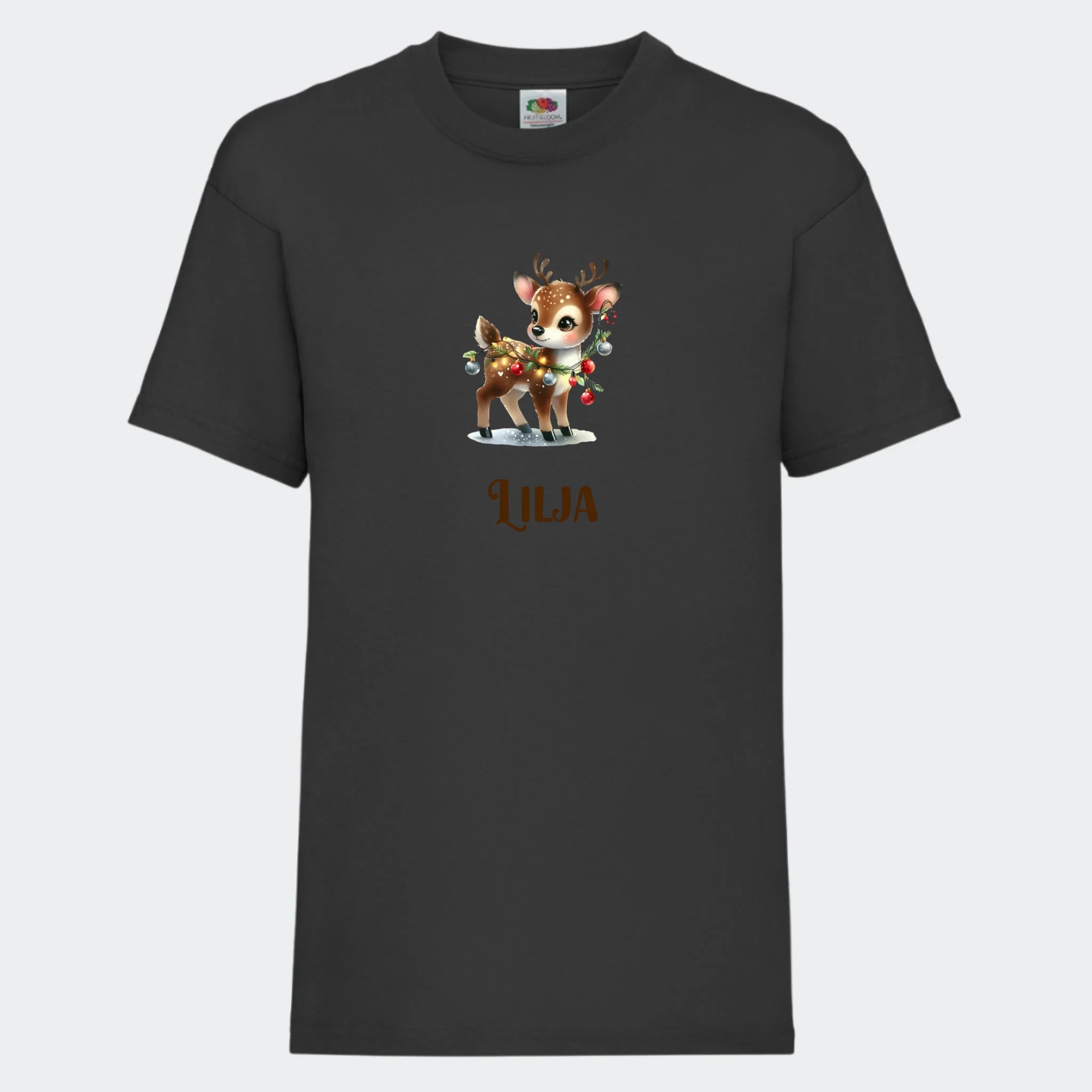 T-shirt til børn – Søde julerensdyr, T-shirt tryk foran Sort 3-4 år