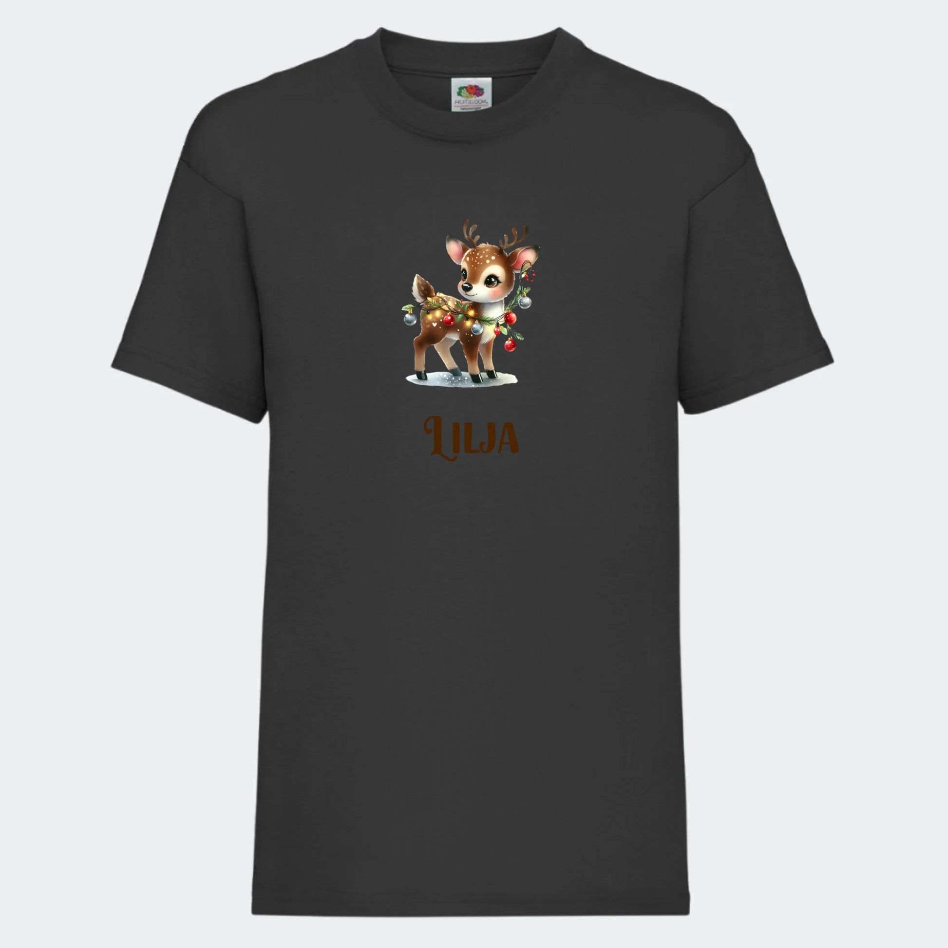 T-shirt til børn - Søde julerensdyr Customizer TeeInBlue T-shirt Print på front Sort 3-4 år