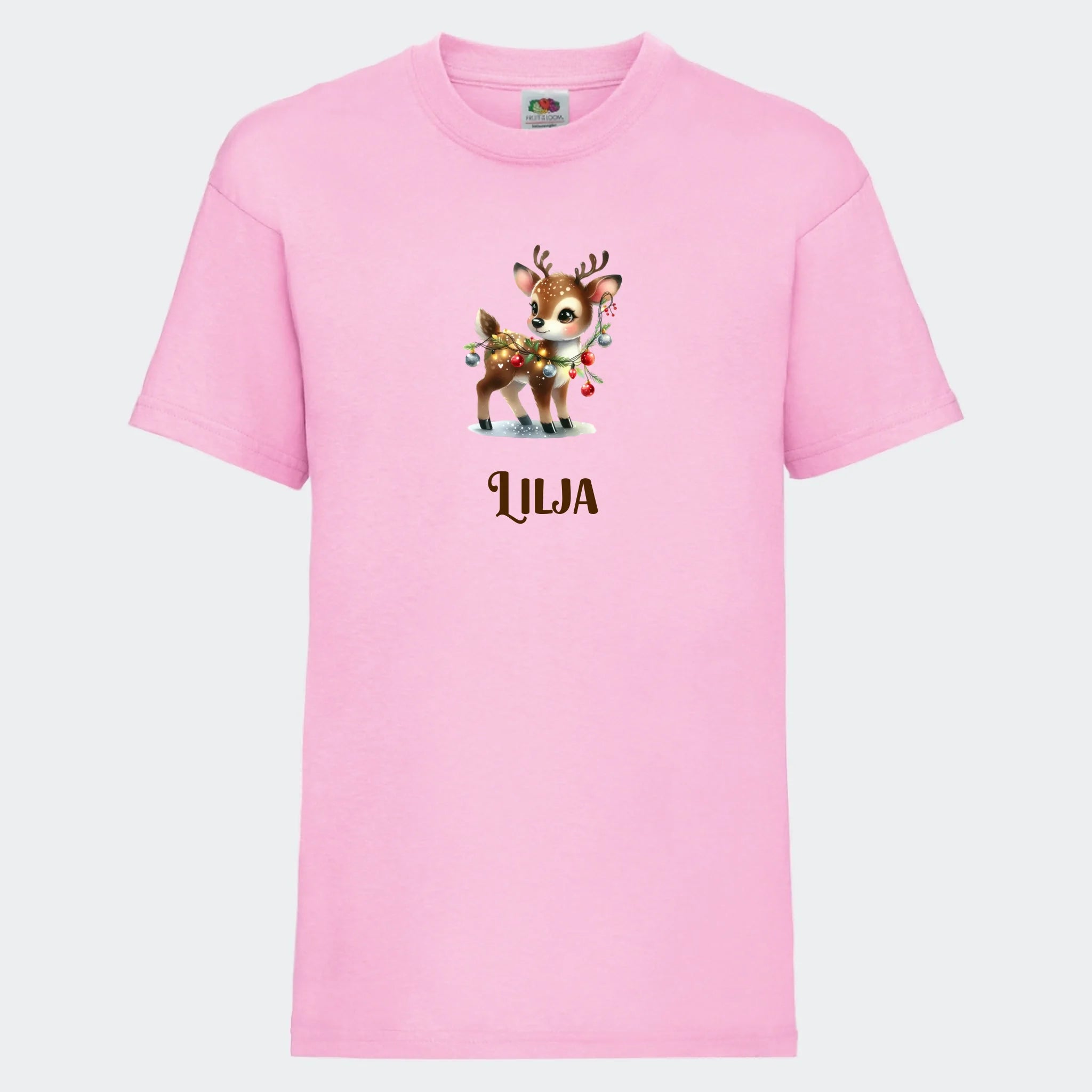 T-shirt til børn – Søde julerensdyr, T-shirt tryk foran Lyserød 3-4 år
